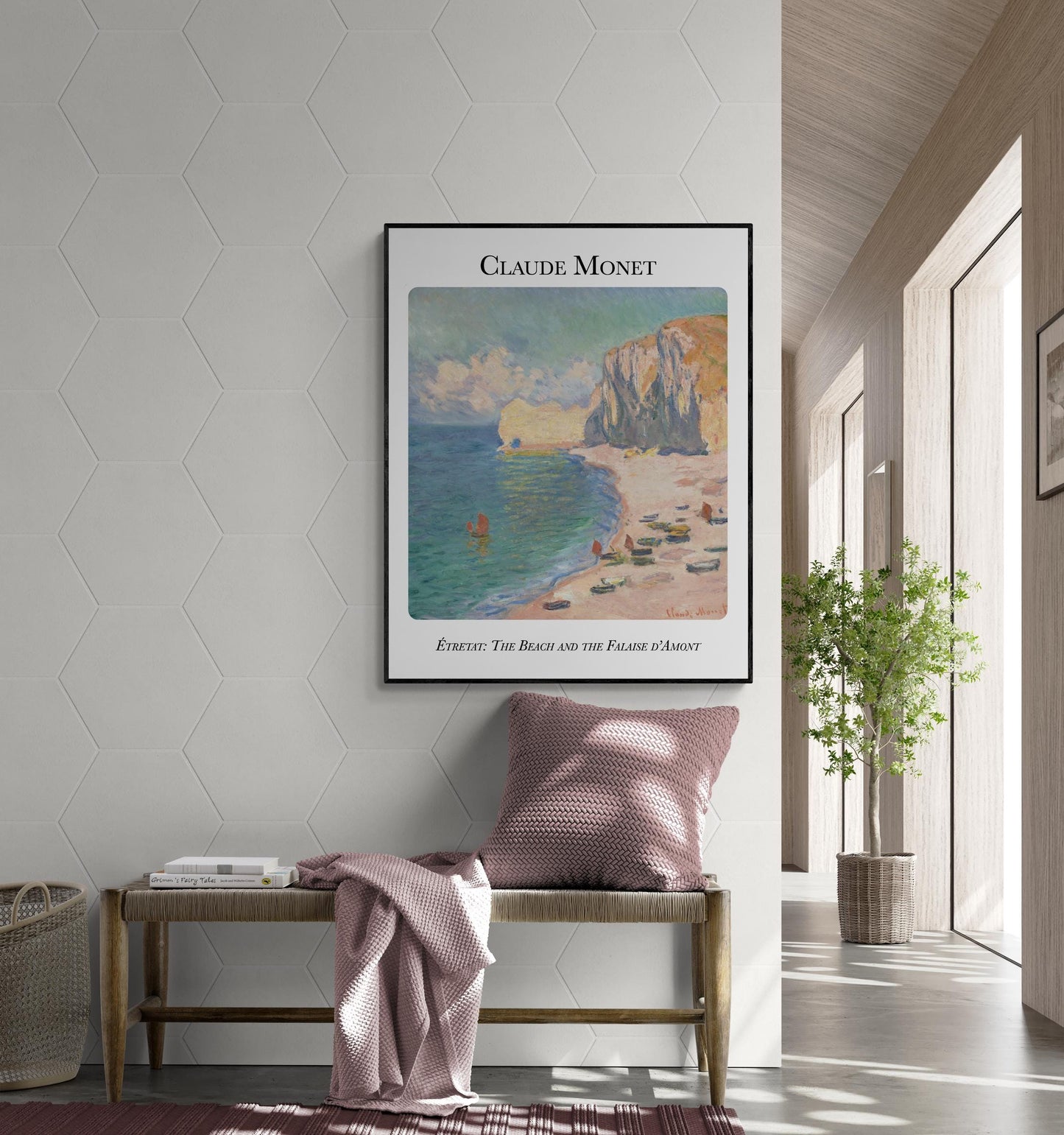 Claude Monet Art Print – Etretat Beach and Falaise d’Amont – Impressionist Coastal Landscape Reproduction – Home Decor Poster