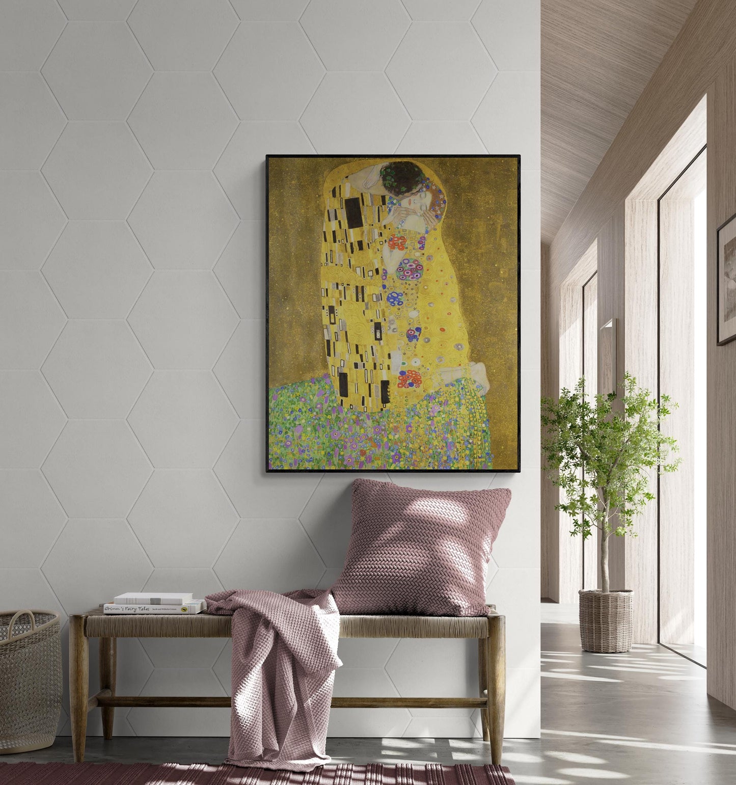 Gustav Klimt The Kiss Art Print – Romantic Gold Foil-Inspired Reproduction – Home Decor Poster