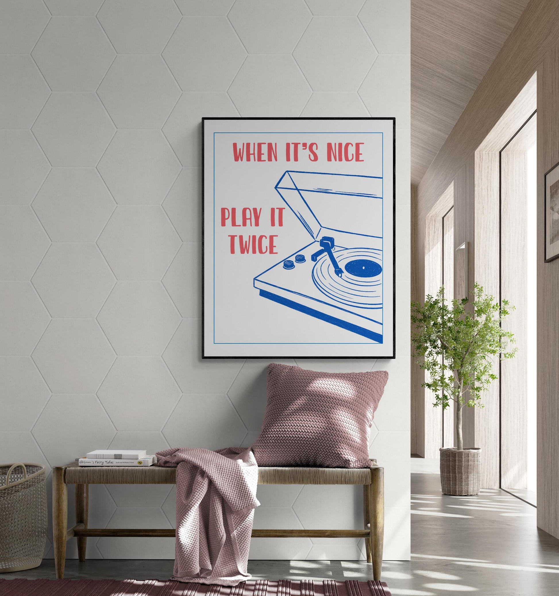 Music Wall Art Play It Twice | Vintage Record | Retro Groovy Lover | French Exhibition Trendy Gift | Home Decor | Turntable Poster