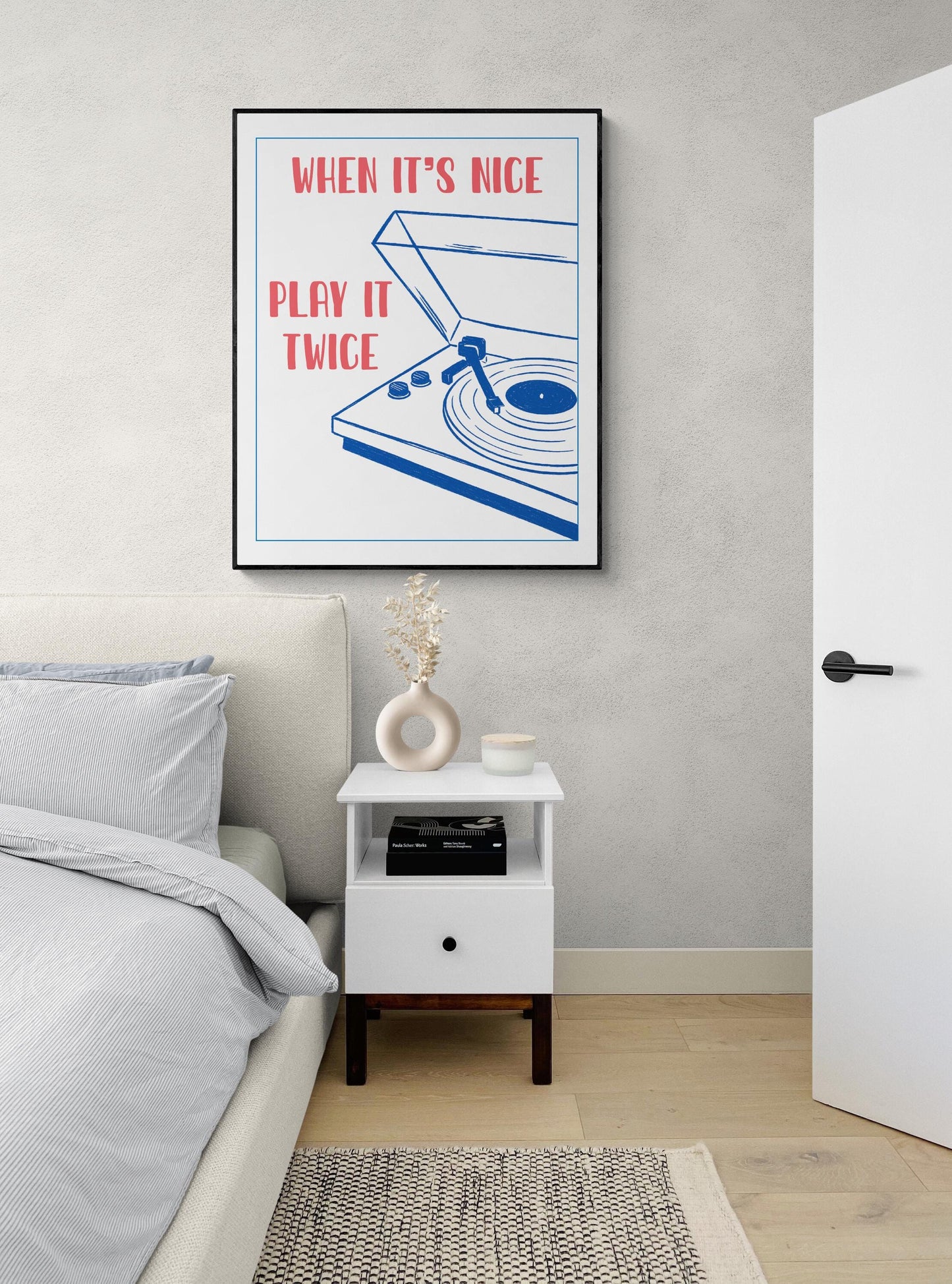 Music Wall Art Play It Twice | Vintage Record | Retro Groovy Lover | French Exhibition Trendy Gift | Home Decor | Turntable Poster