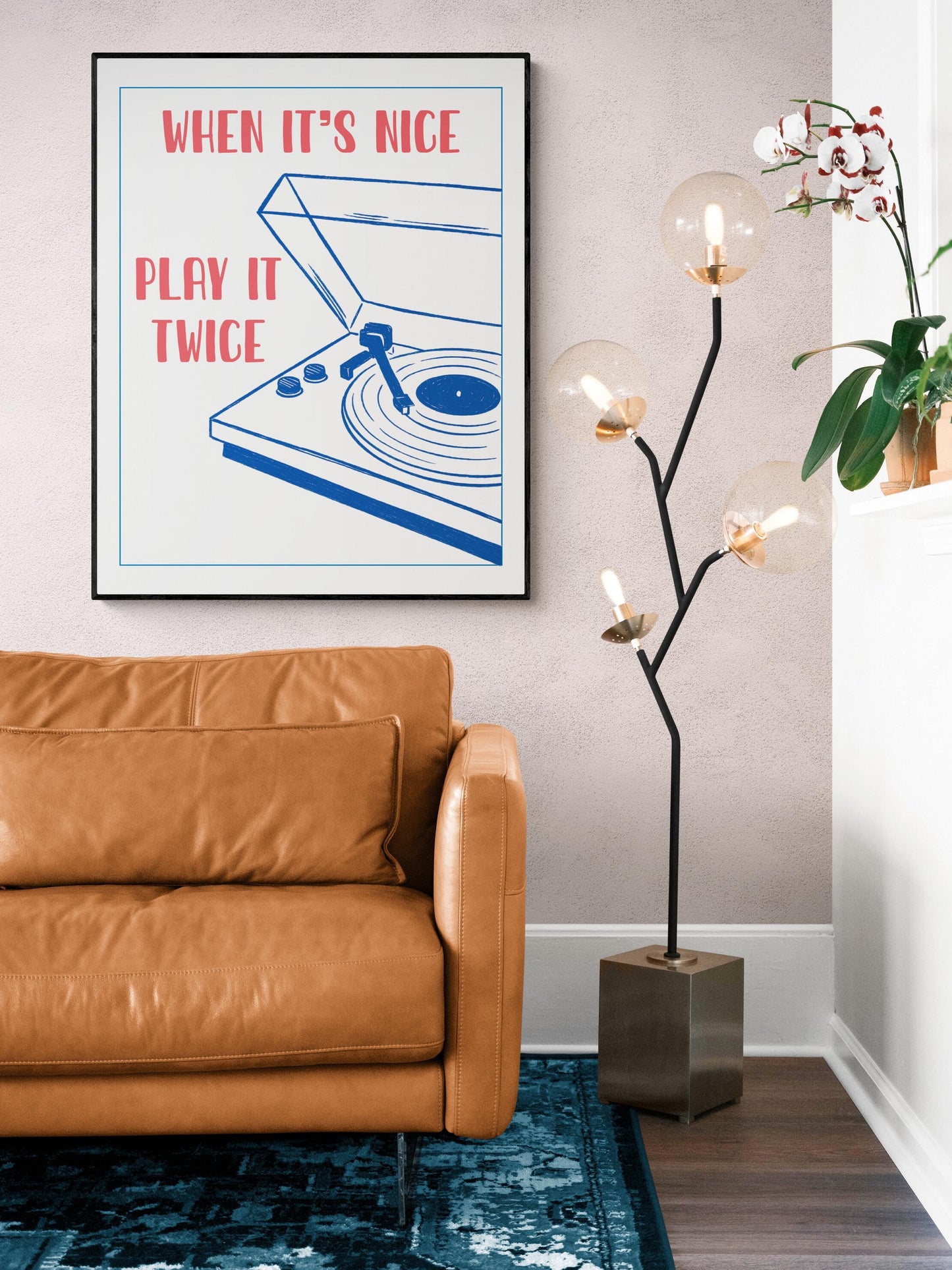 Music Wall Art Play It Twice | Vintage Record | Retro Groovy Lover | French Exhibition Trendy Gift | Home Decor | Turntable Poster