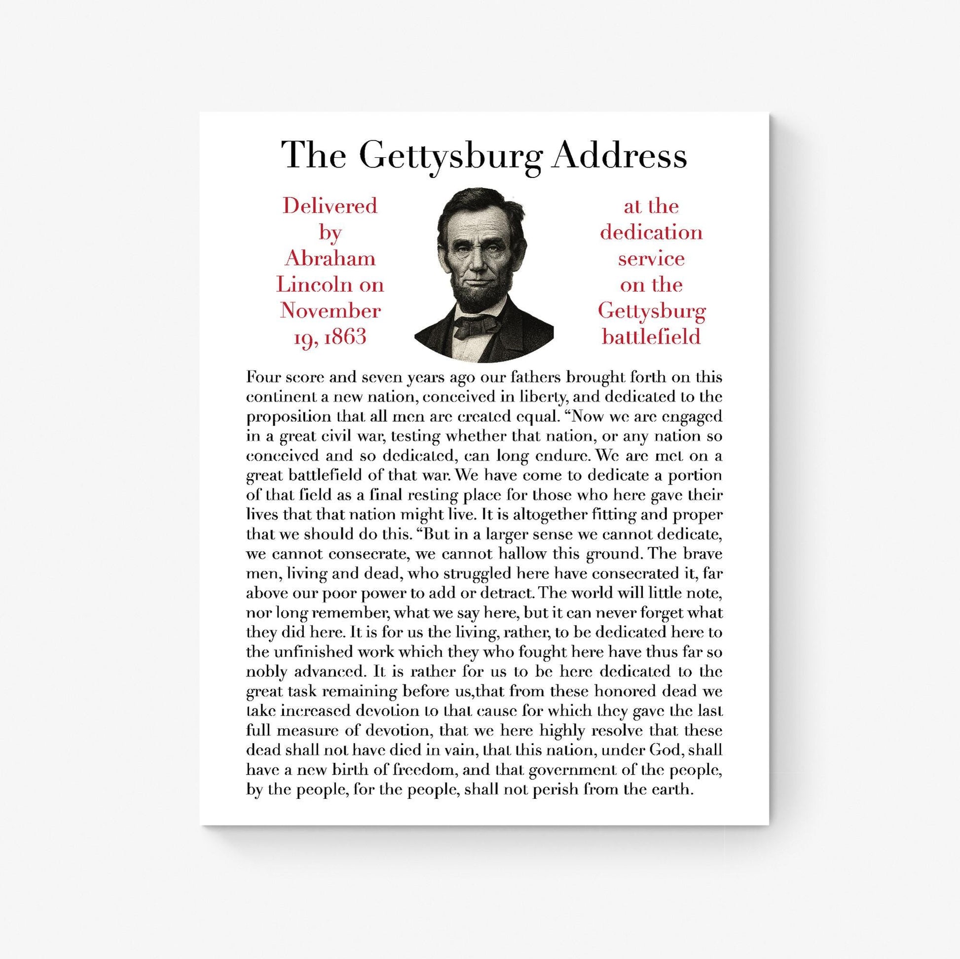 Gettysburg Address Art Print | Abraham Lincoln | Historic Patriotic Quote | United States | American History Poster