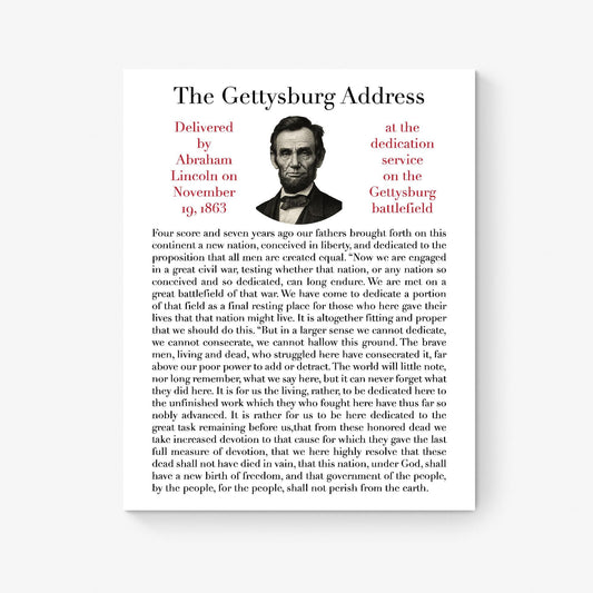 Gettysburg Address Art Print | Abraham Lincoln | Historic Patriotic Quote | United States | American History Poster