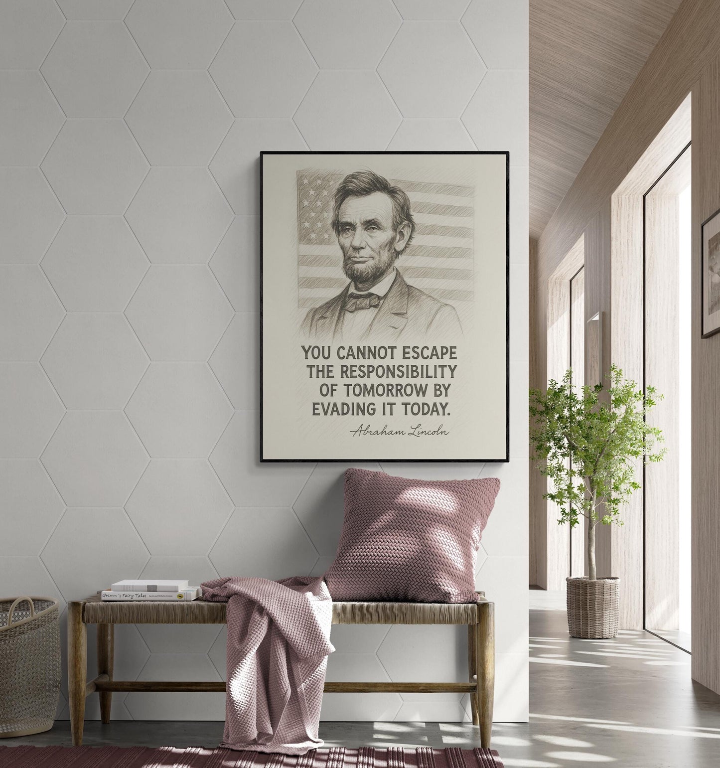 Abraham Lincoln Quote Art Print | Responsibility of Tomorrow | Vintage Sketch Style Wall Decor | Historical Motivation | Home Decor Poster