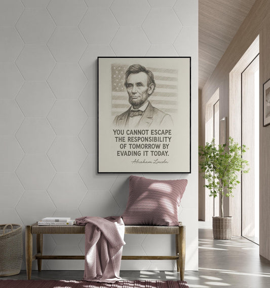 Abraham Lincoln Quote Art Print | Responsibility of Tomorrow | Vintage Sketch Style Wall Decor | Historical Motivation | Home Decor Poster
