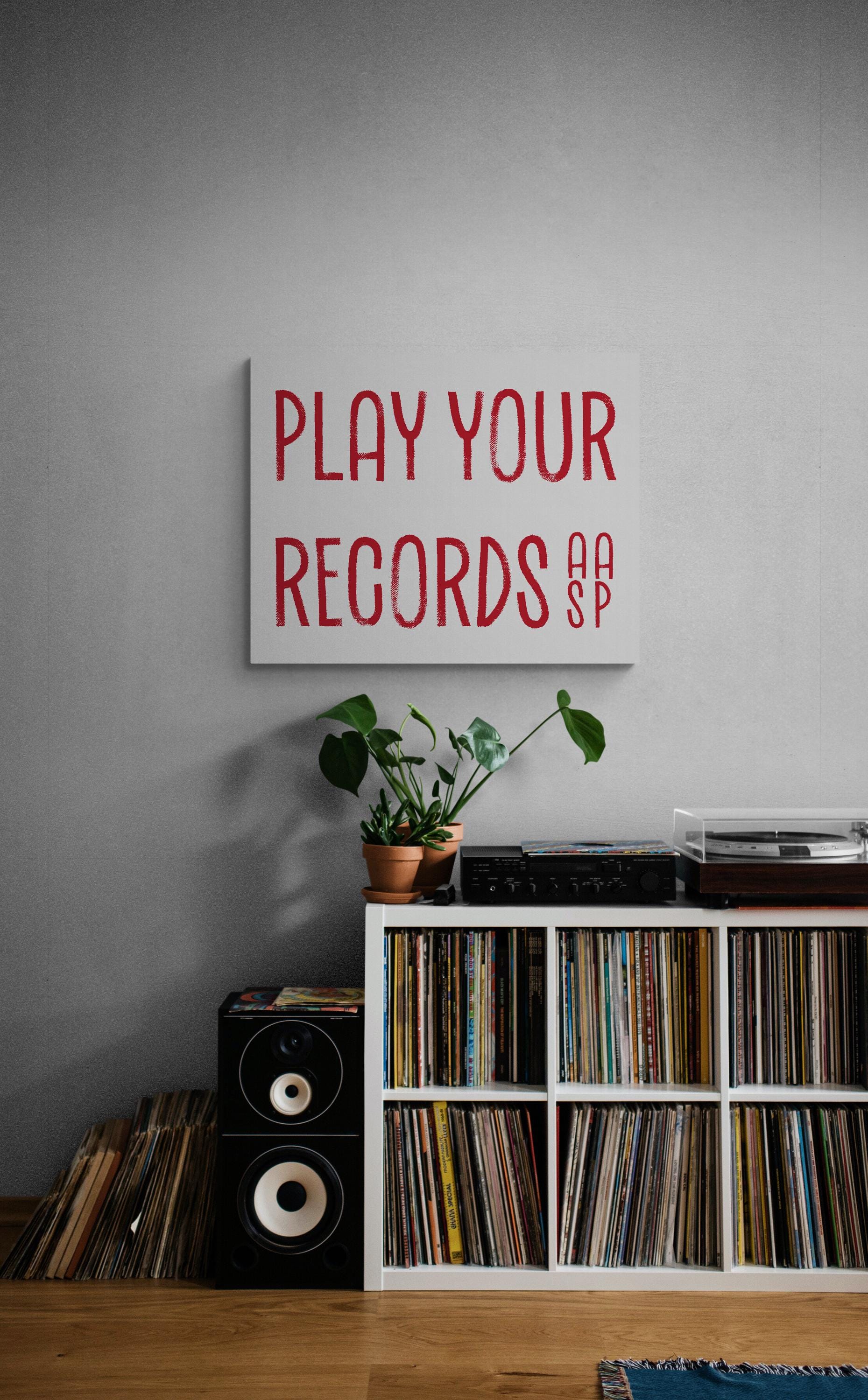 Retro Music Art Print | Play Your Records ASAP | Vinyl Record Player | Vintage Mid Century | Bold Red Home Decor | Poster
