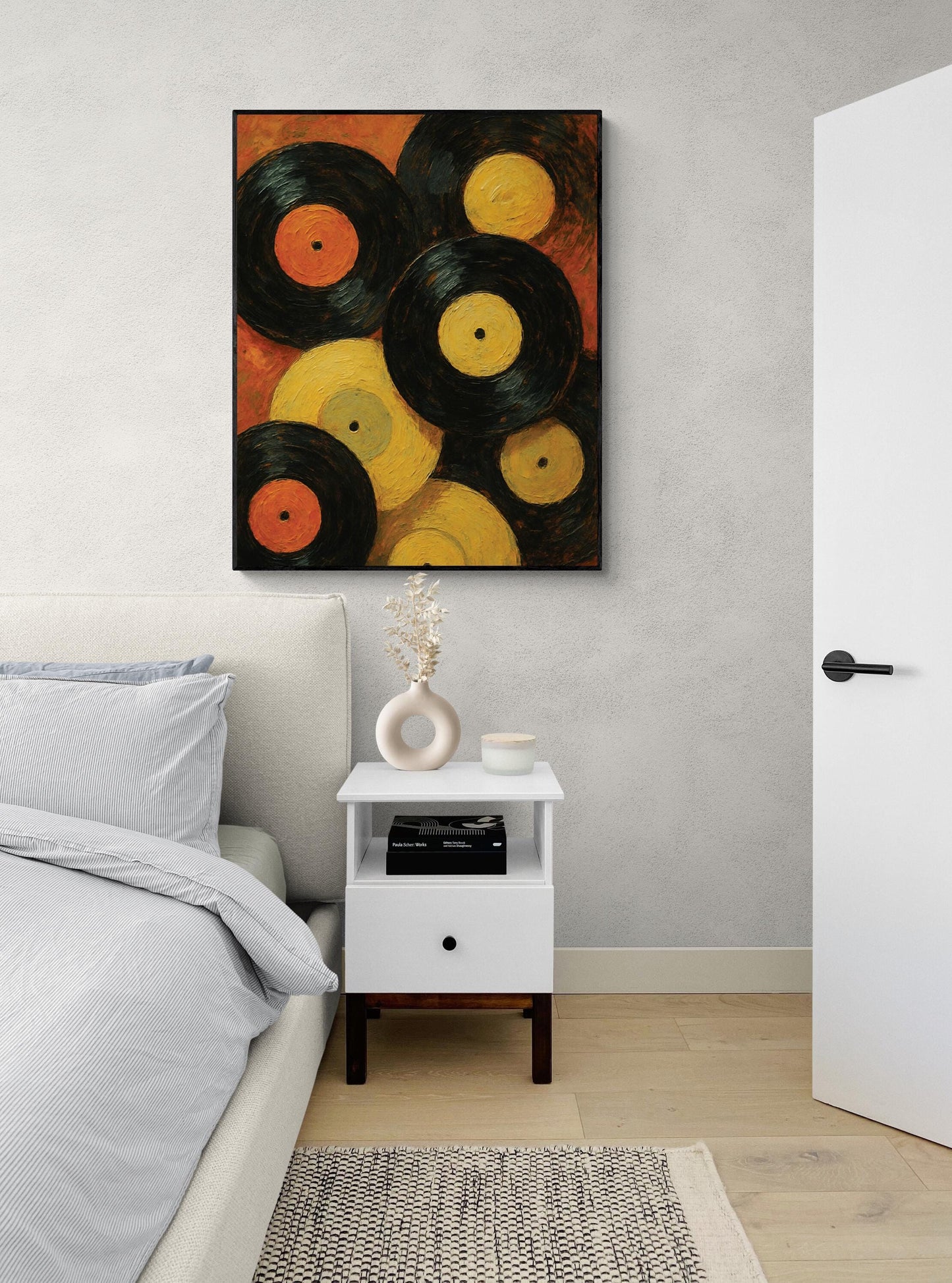 Music Art Print | Retro Vintage Vinyl Record | Eclectic Trendy | Eccentric Oil Painting | Bold Red Home Decor | Poster