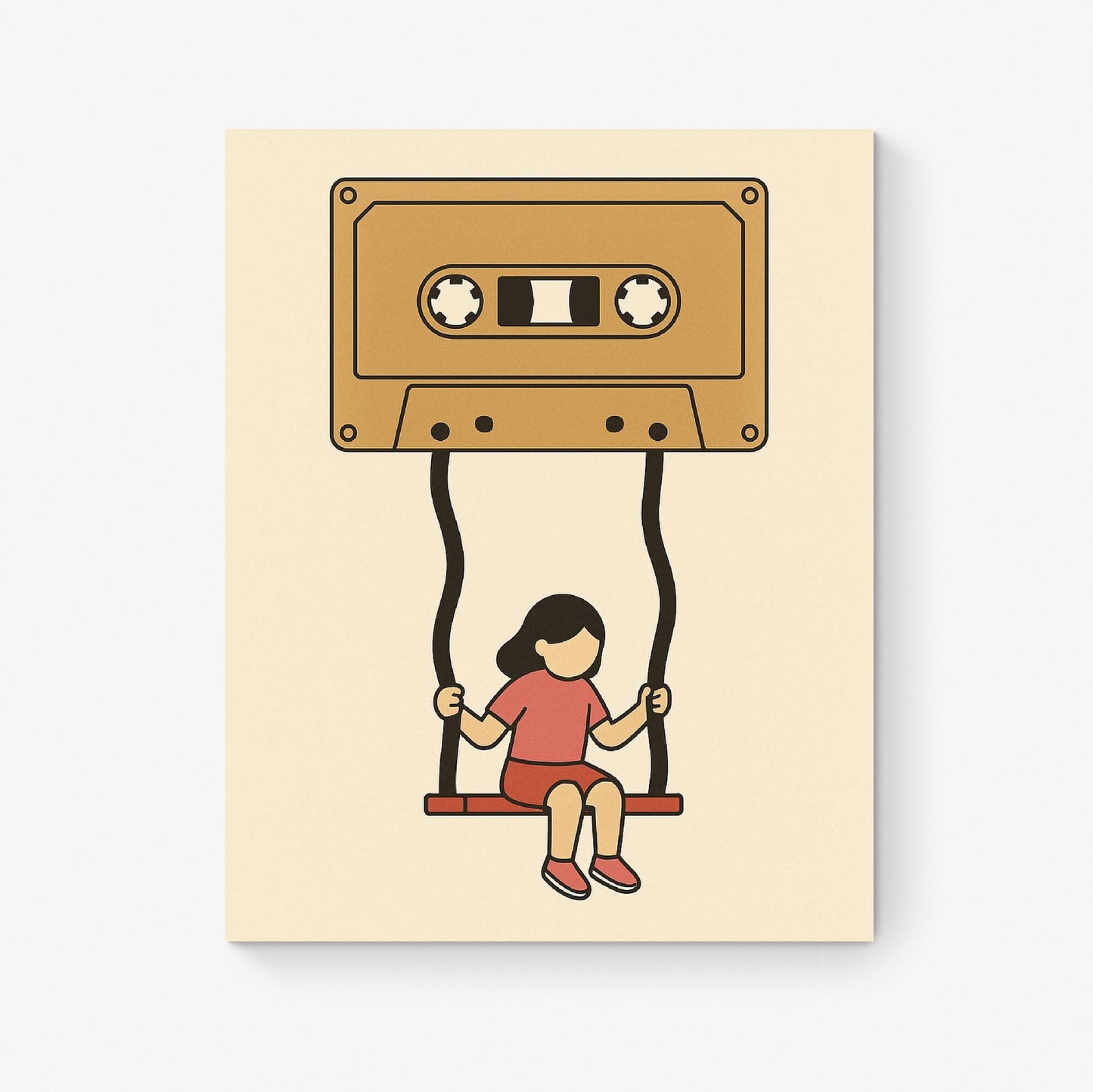 Retro Music Art Print | Cassette Tape Girl on a Swing | Child Kid Mixtape | Inspirational | Home Decor | Poster