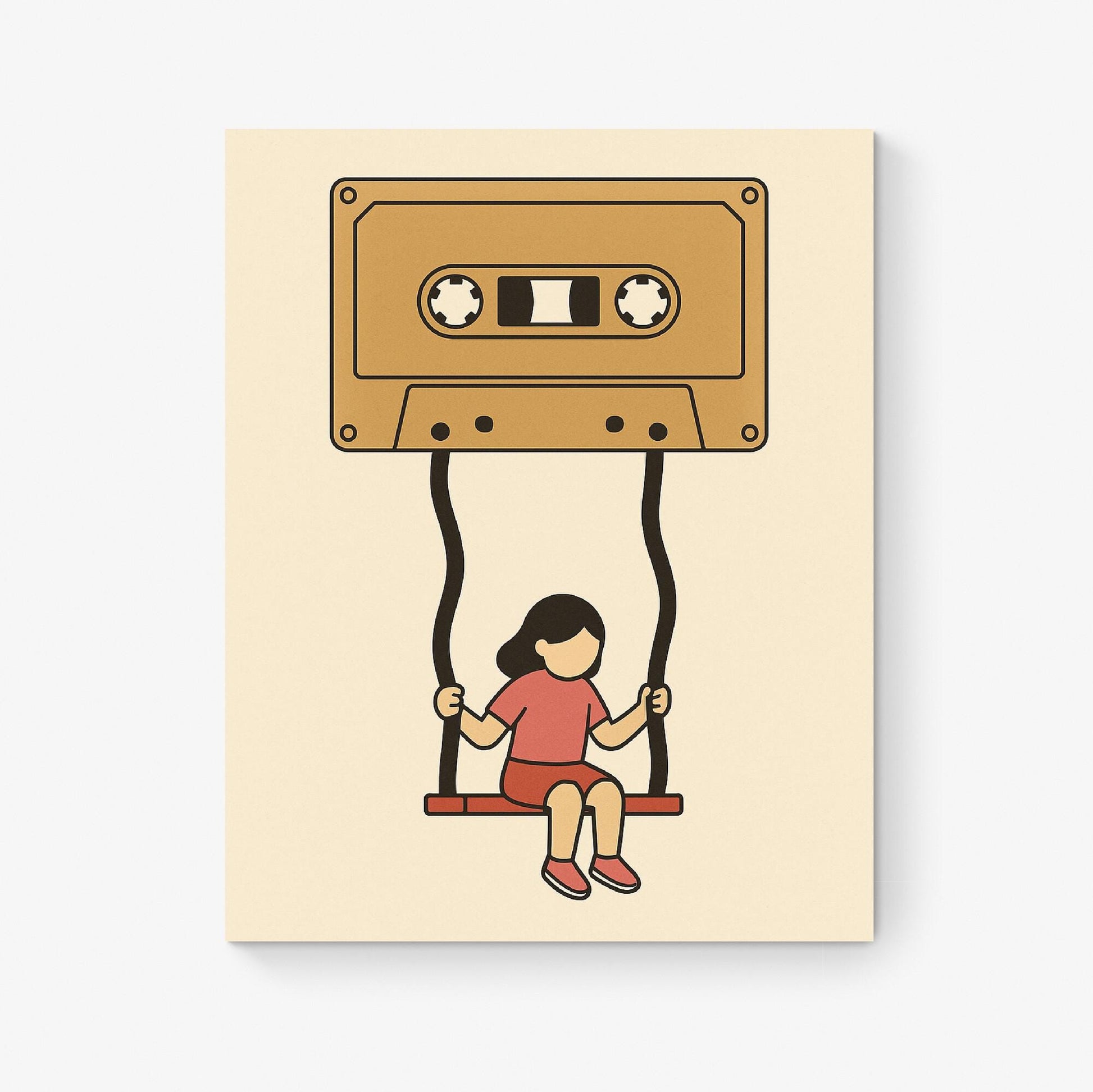 Retro Music Art Print | Cassette Tape Girl on a Swing | Child Kid Mixtape | Inspirational | Home Decor | Poster