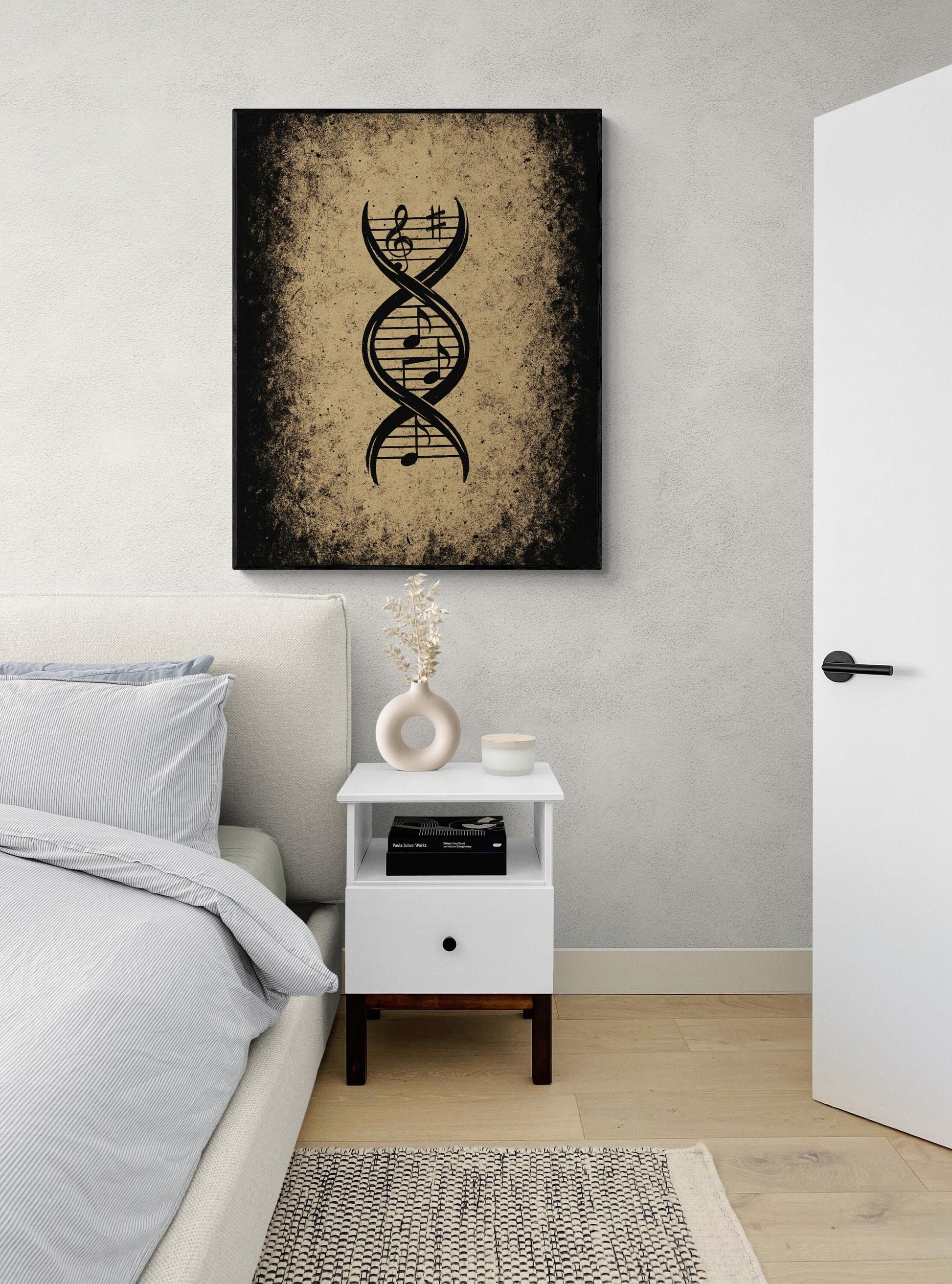 Musical DNA Art Print | Treble Clef Double Helix | Grunge Music Science | Vintage Genetic | Home Decor | Poster