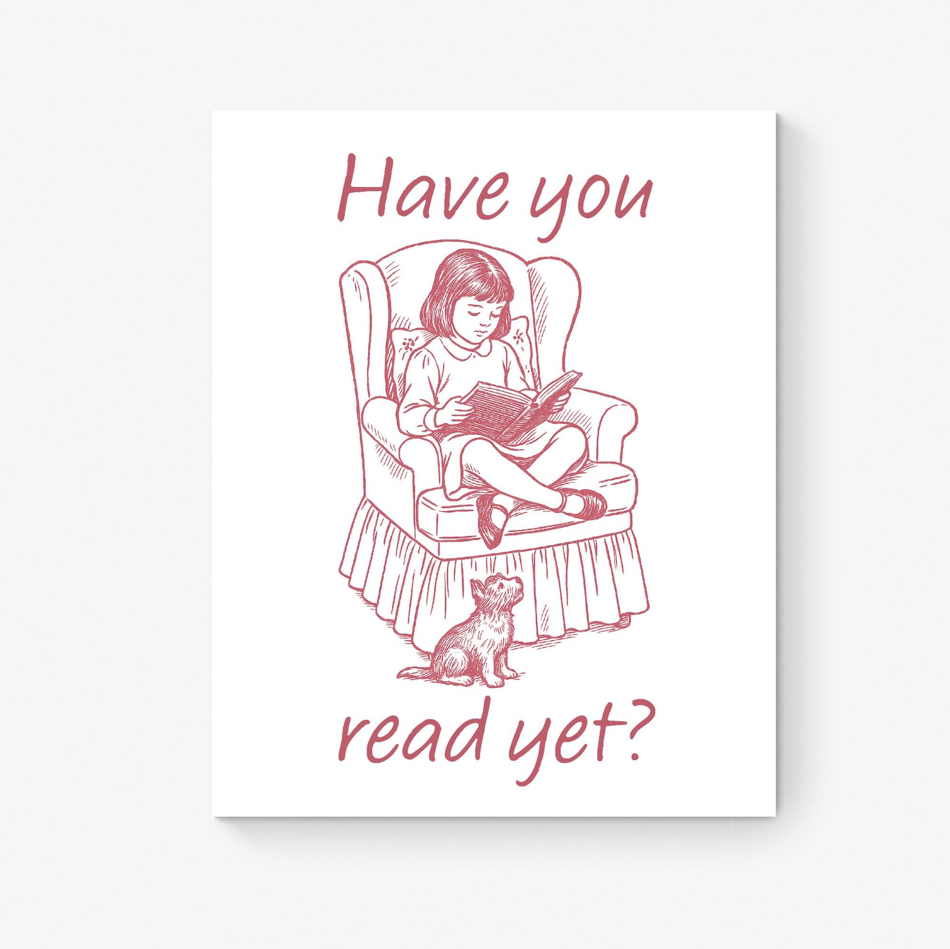 Vintage Book Art Print | Have You Read Yet | Girl Reading With A Puppy | Children's Room | Kids Literary Home Decor | Vintage Nursery Poster