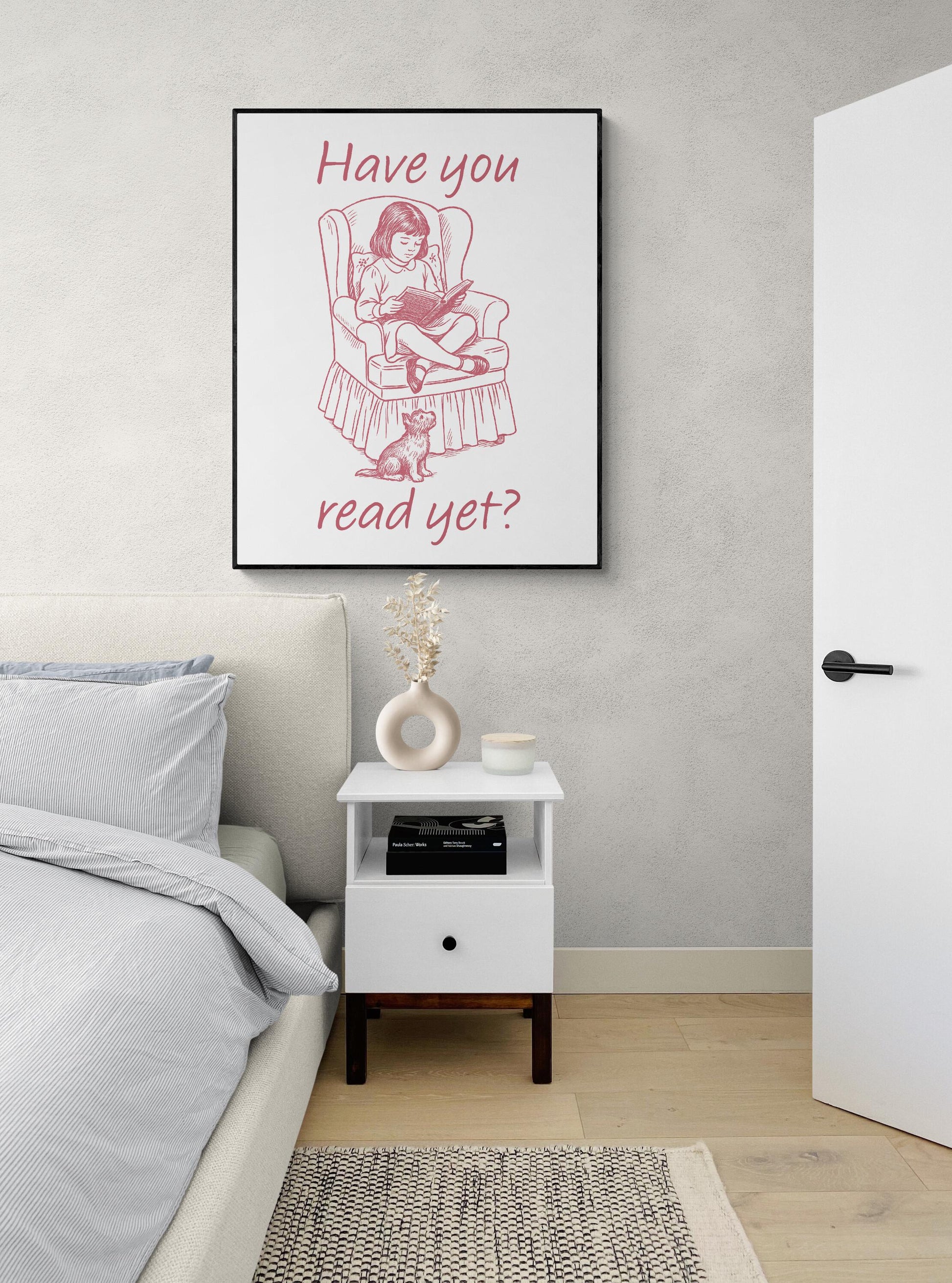 Vintage Book Art Print | Have You Read Yet | Girl Reading With A Puppy | Children's Room | Kids Literary Home Decor | Vintage Nursery Poster