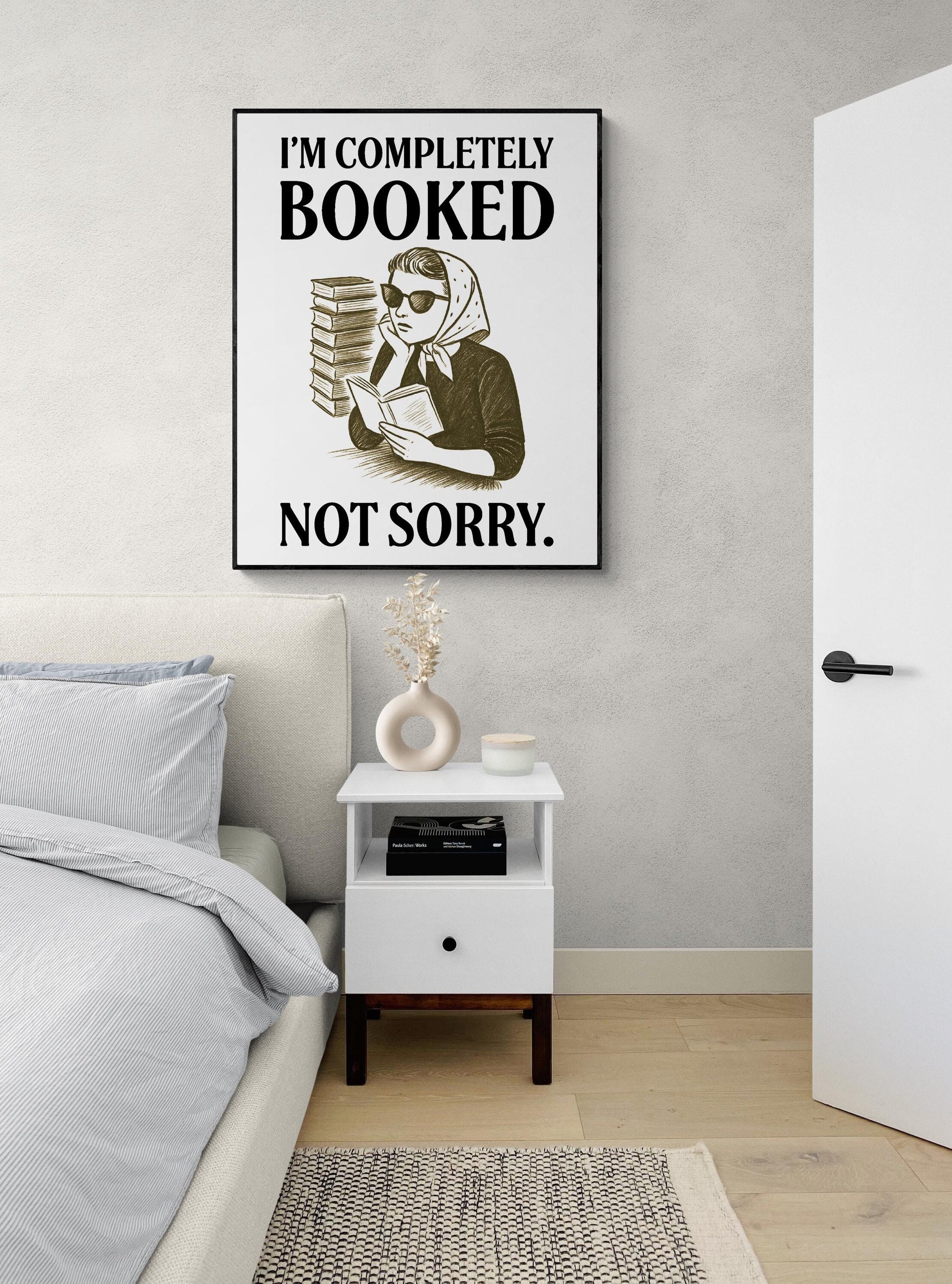 Funny Retro Book Art Print | I'm Completely Booked | Literary Home Decor | Vintage Woman Poster