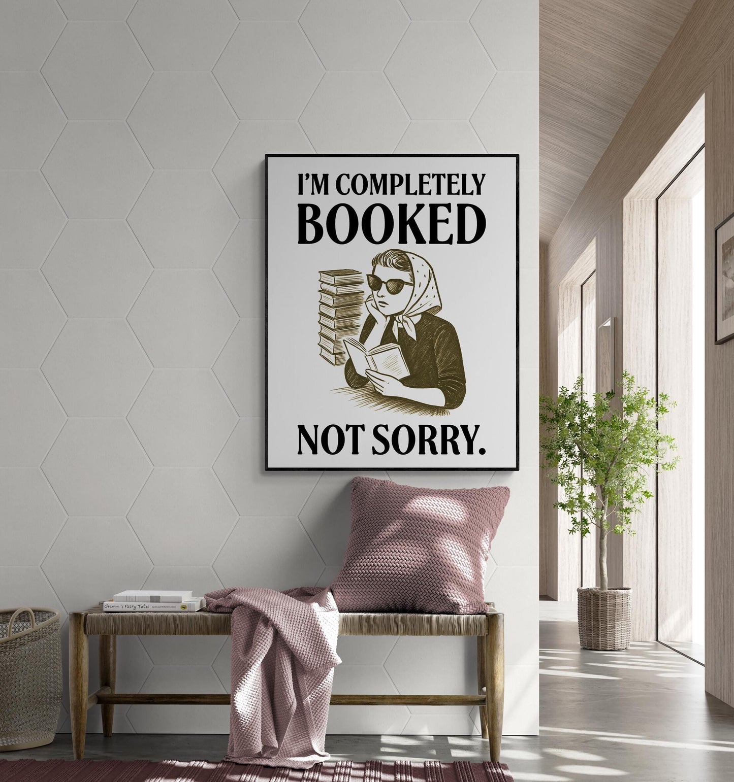 Funny Retro Book Art Print | I'm Completely Booked | Literary Home Decor | Vintage Woman Poster