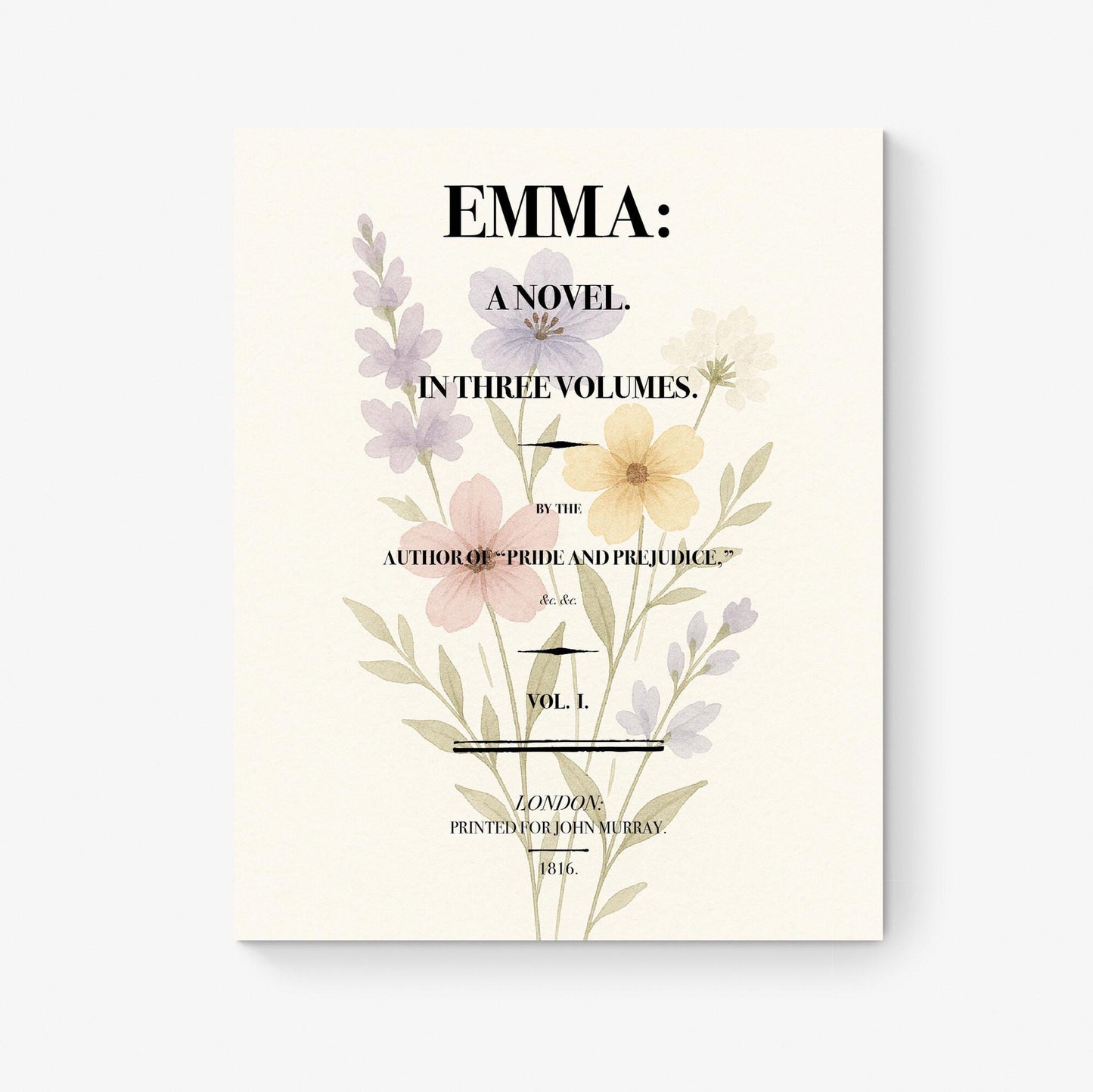 Jane Austen Emma Title Page Art Print | Regency Era Book Cover Worm | Literary Inspirational | Motivational Floral | Home Decor Poster