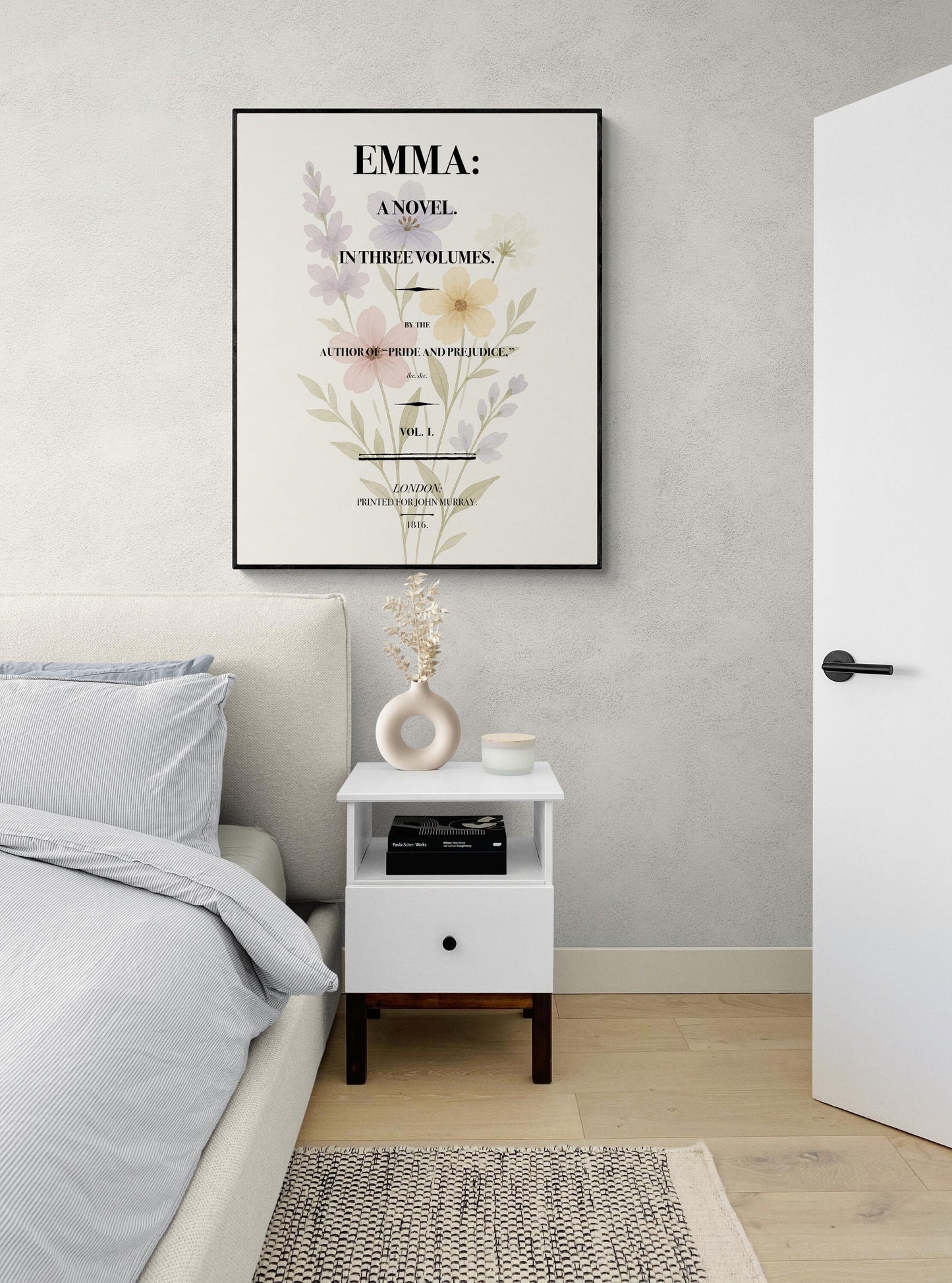 Jane Austen Emma Title Page Art Print | Regency Era Book Cover Worm | Literary Inspirational | Motivational Floral | Home Decor Poster