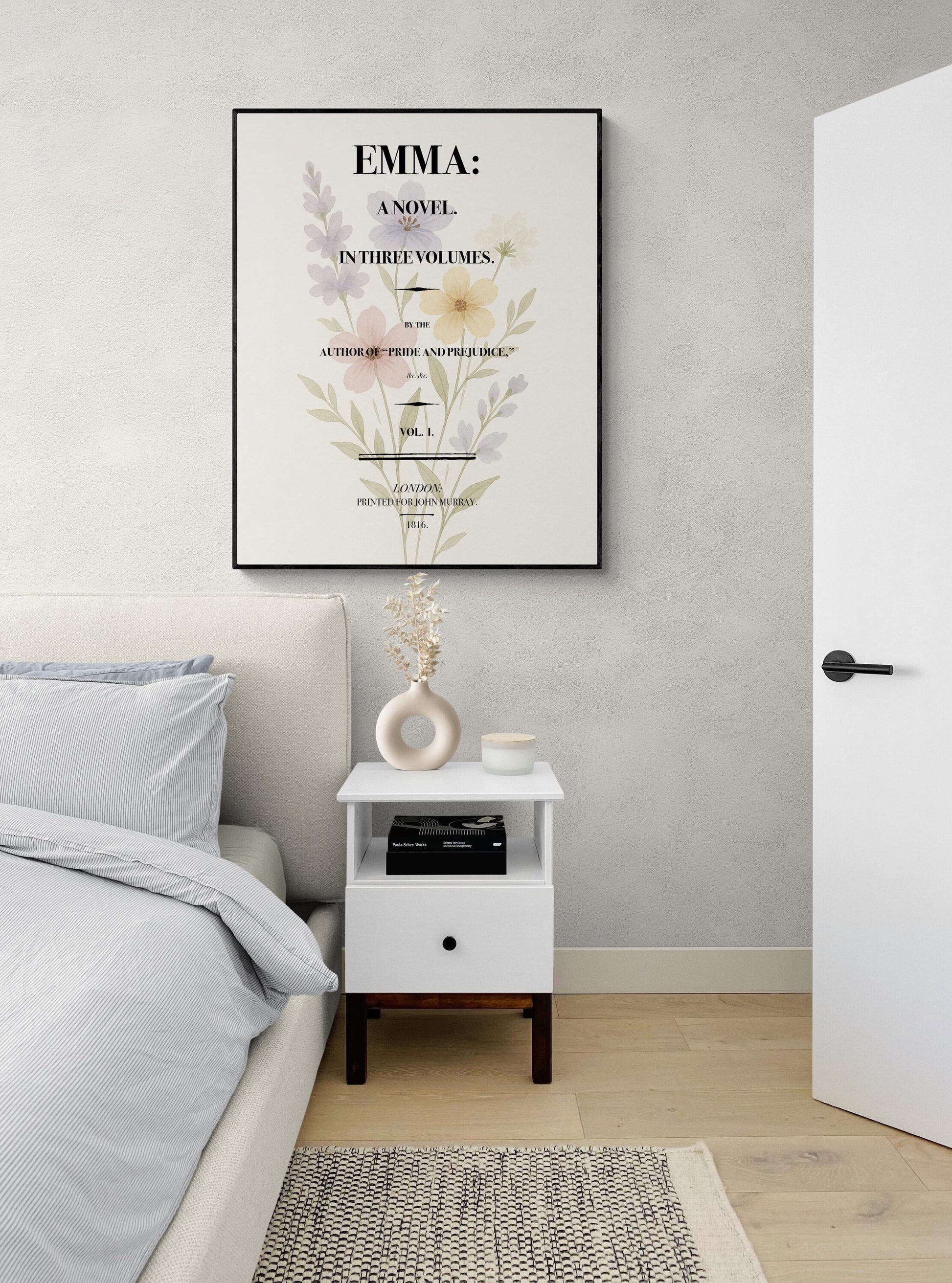 Jane Austen Emma Title Page Art Print | Regency Era Book Cover Worm | Literary Inspirational | Motivational Floral | Home Decor Poster