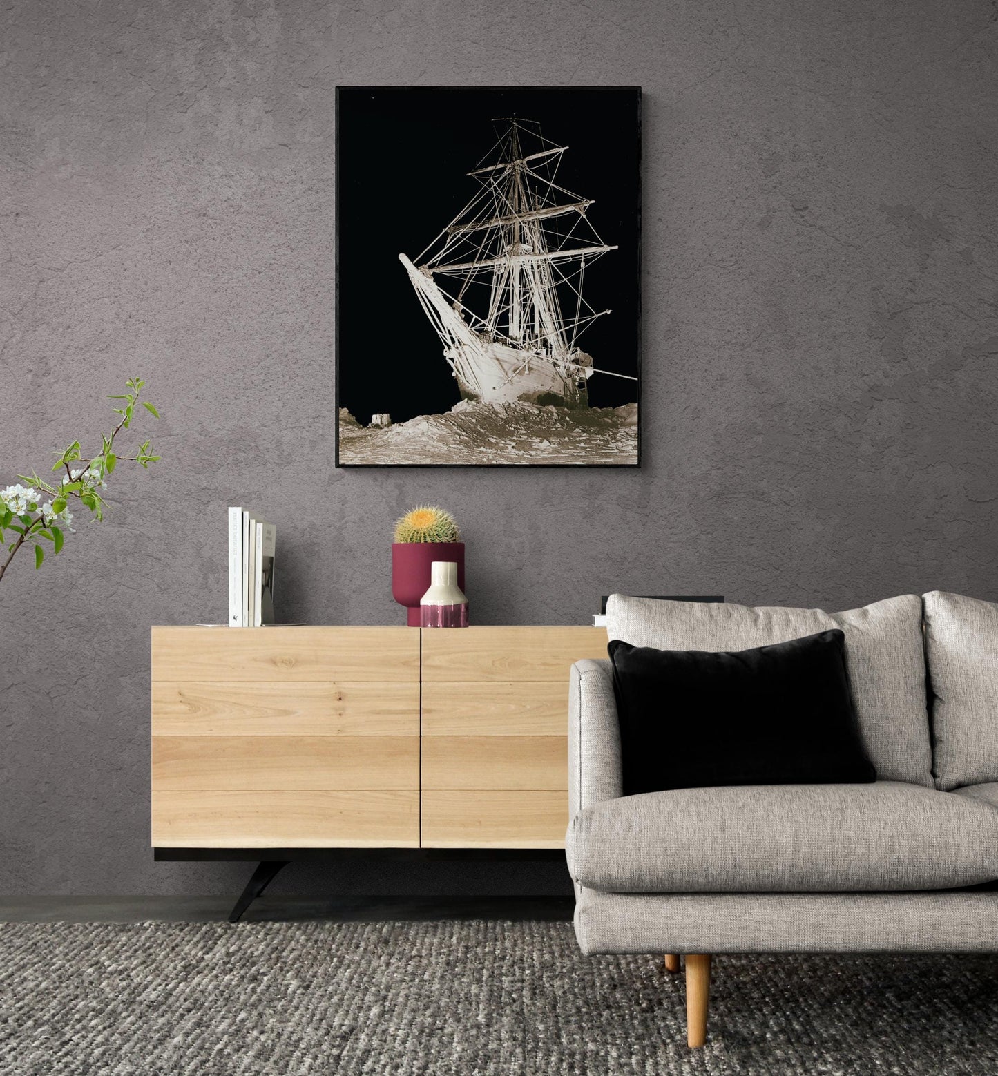 Endurance Ship Art Print – Shackleton’s 1915 Antarctic Expedition – Nighttime Icebound Vintage Sepia Maritime Wall Home Decor – Poster