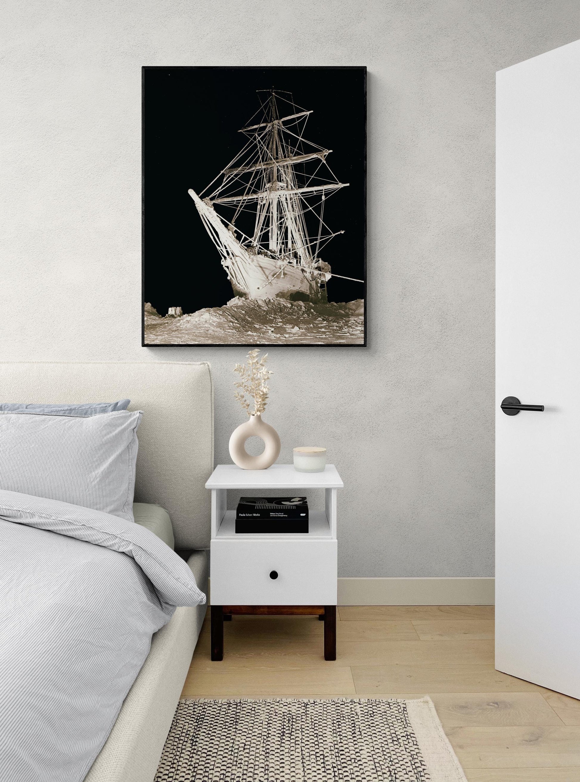 Endurance Ship Art Print – Shackleton’s 1915 Antarctic Expedition – Nighttime Icebound Vintage Sepia Maritime Wall Home Decor – Poster