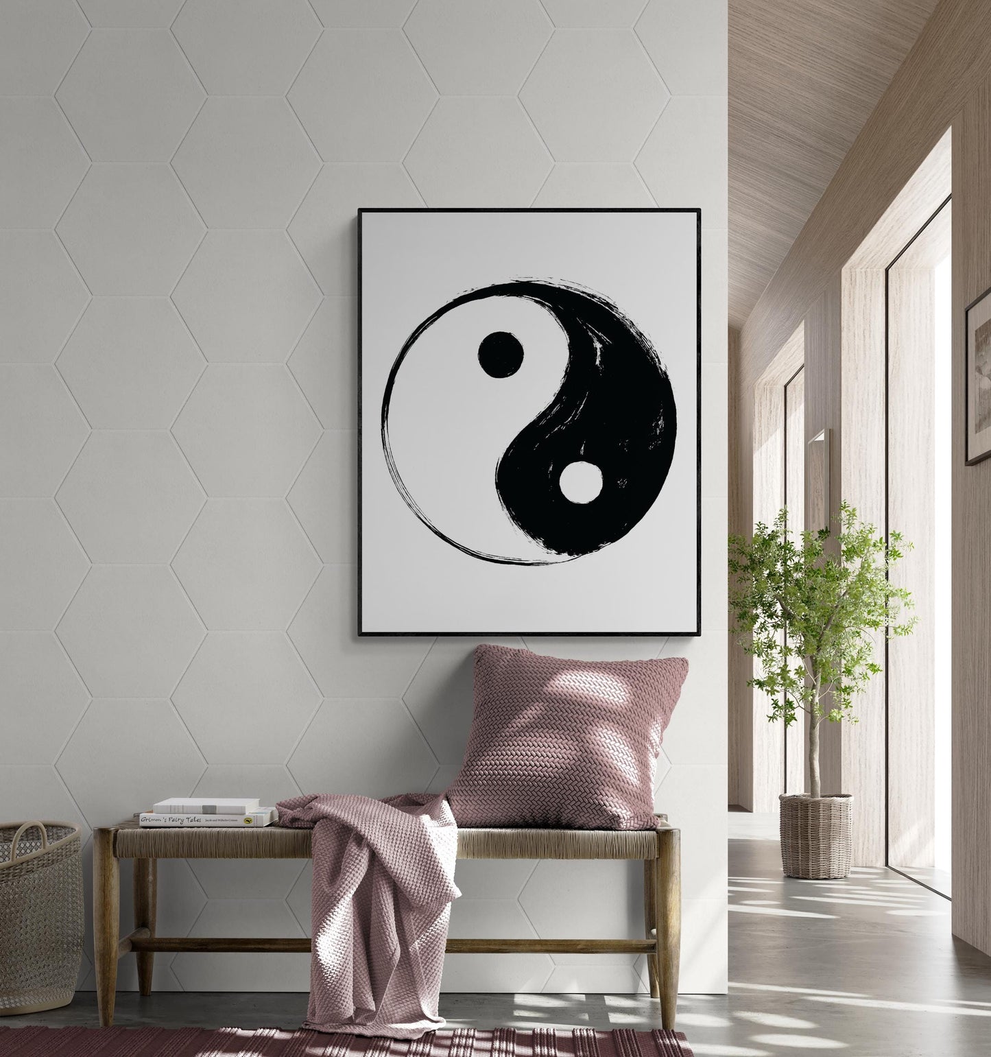 Yin Yang Brushstroke Art Print | Minimalist Taoist Wall | Zen Symbol | Home Decor | Harmony Poster