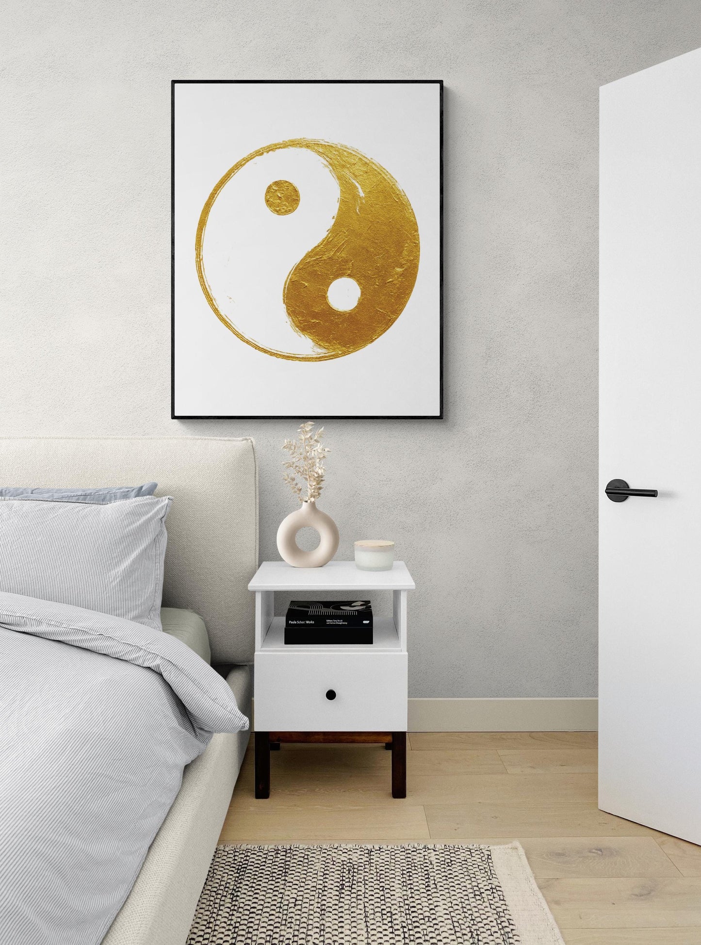 Golden Yin Yang Art Print | Minimalist Taoist Zen Symbol | Harmony | Home Decor Poster