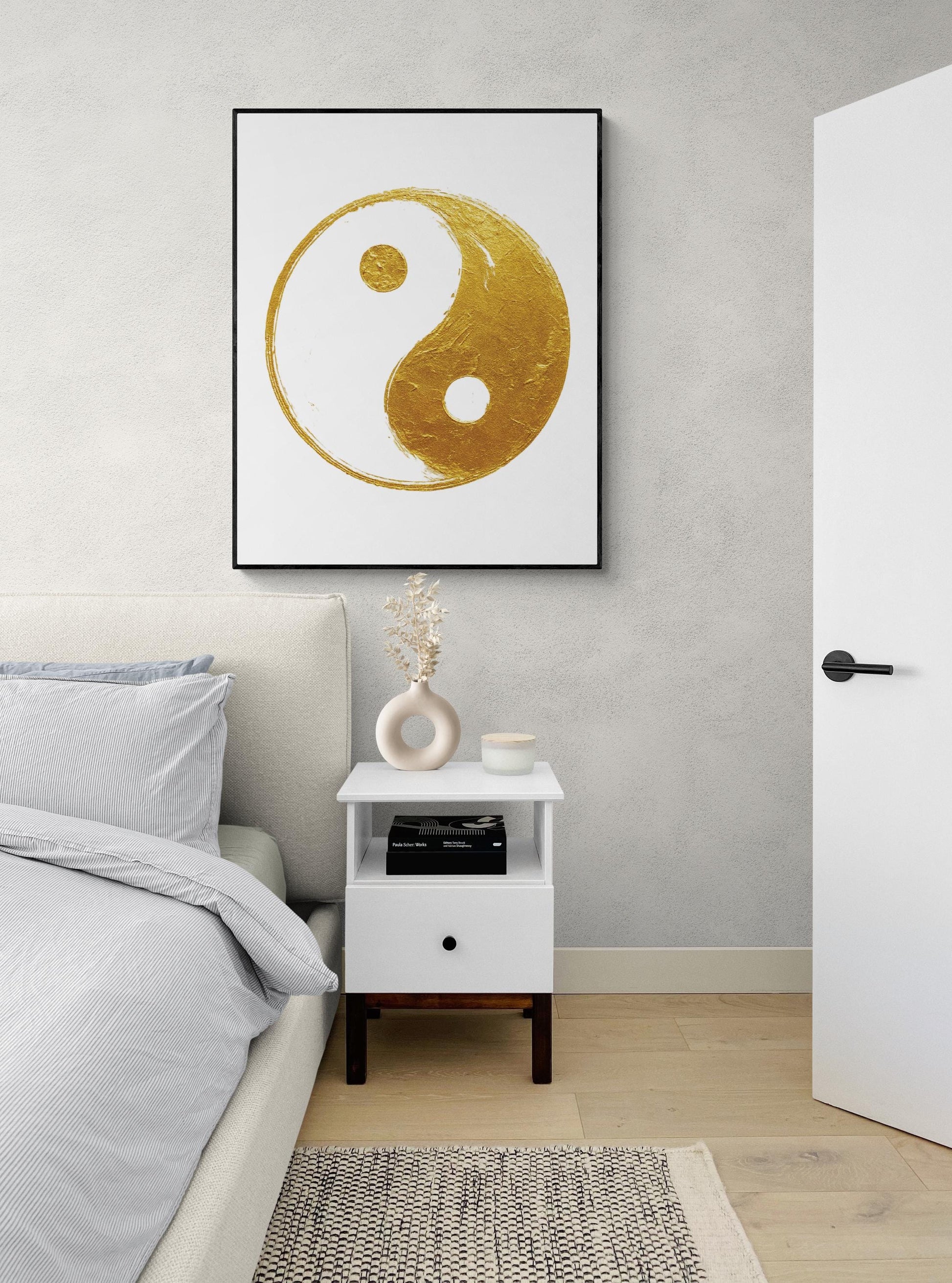 Golden Yin Yang Art Print | Minimalist Taoist Zen Symbol | Harmony | Home Decor Poster
