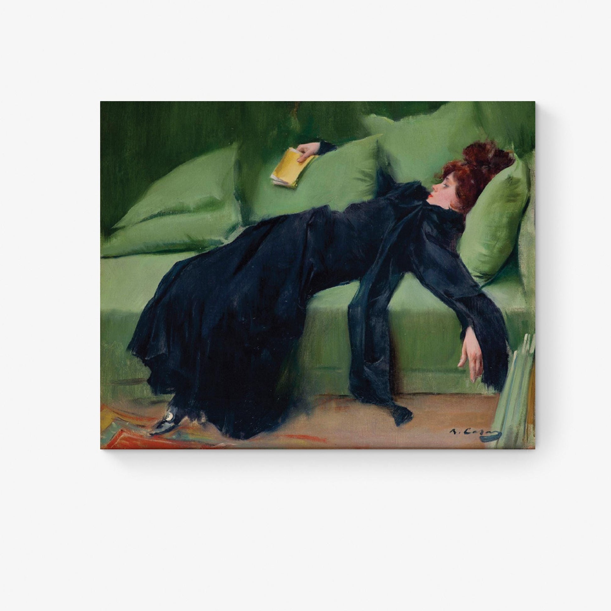 Decadent Woman Art Print | Ramon Casas | Vintage Modernist Reproduction | Green Sofa Femme | Home Decor | Poster