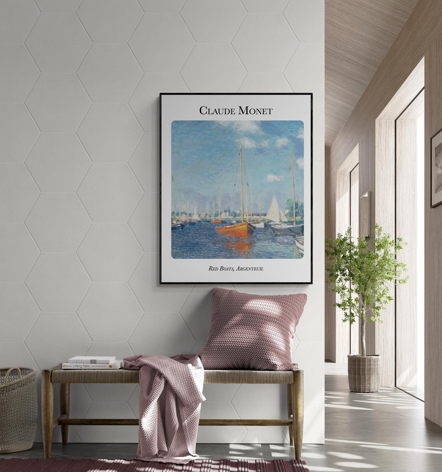 Claude Monet Red Boats Art Print – Red Boats at Argenteuil Impressionist Painting – French Landscape Reproduction – Unframed Fine Art Decor