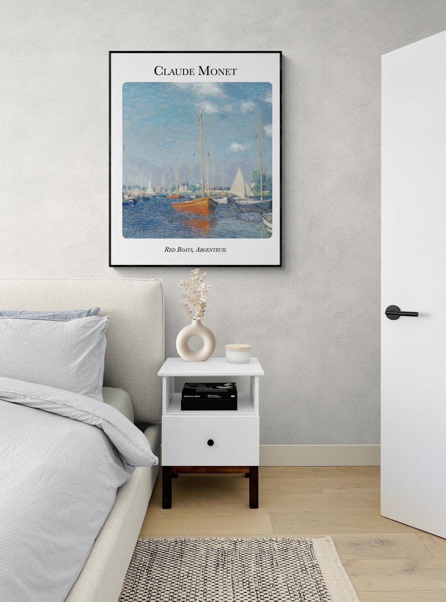 Claude Monet Red Boats Art Print – Red Boats at Argenteuil Impressionist Painting – French Landscape Reproduction – Unframed Fine Art Decor