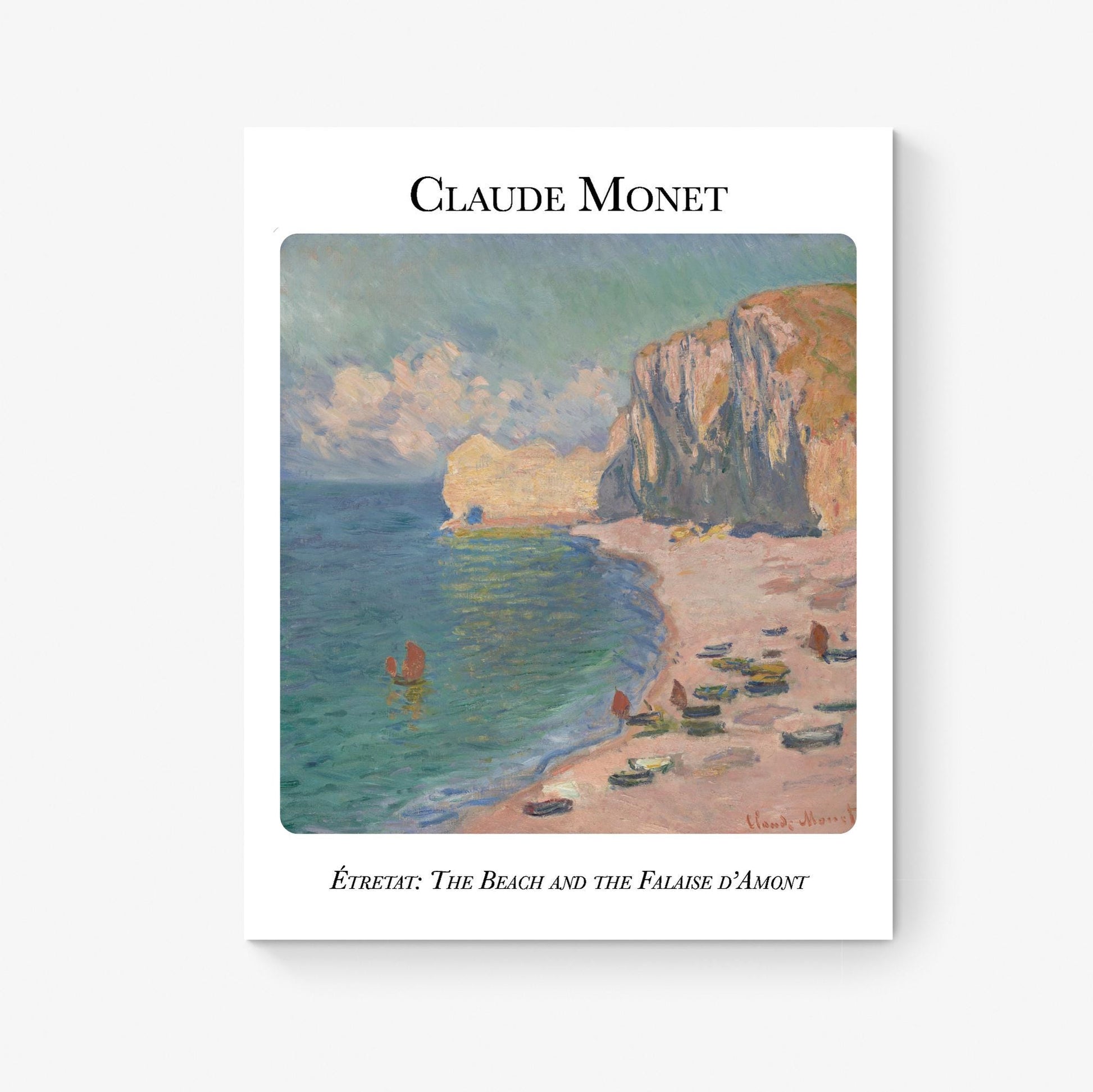 Claude Monet Art Print – Etretat Beach and Falaise d’Amont – Impressionist Coastal Landscape Reproduction – Home Decor Poster