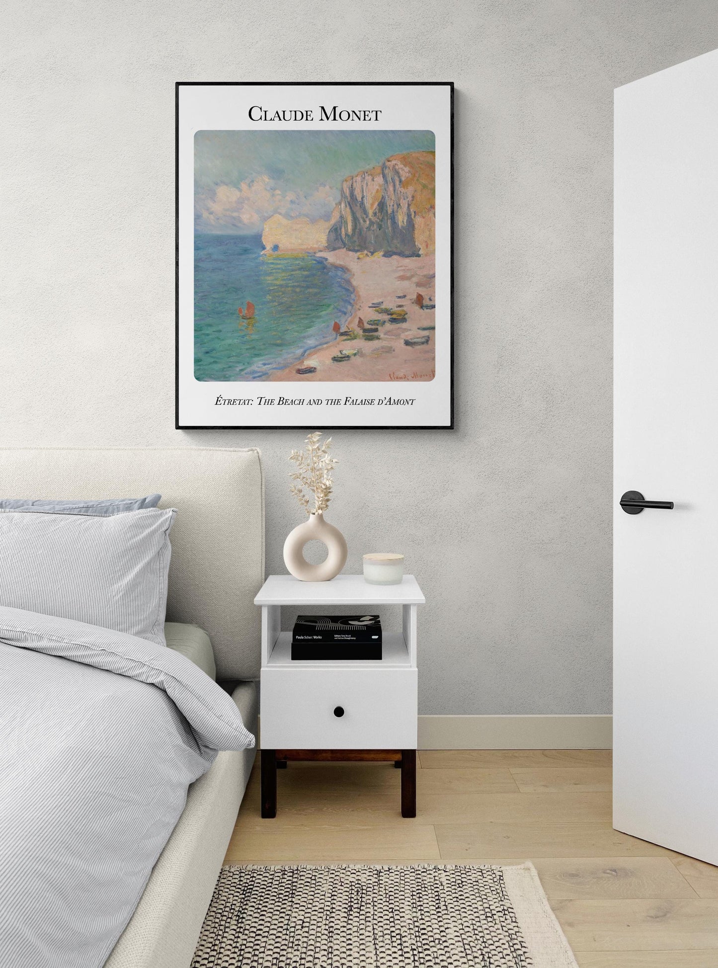 Claude Monet Art Print – Etretat Beach and Falaise d’Amont – Impressionist Coastal Landscape Reproduction – Home Decor Poster