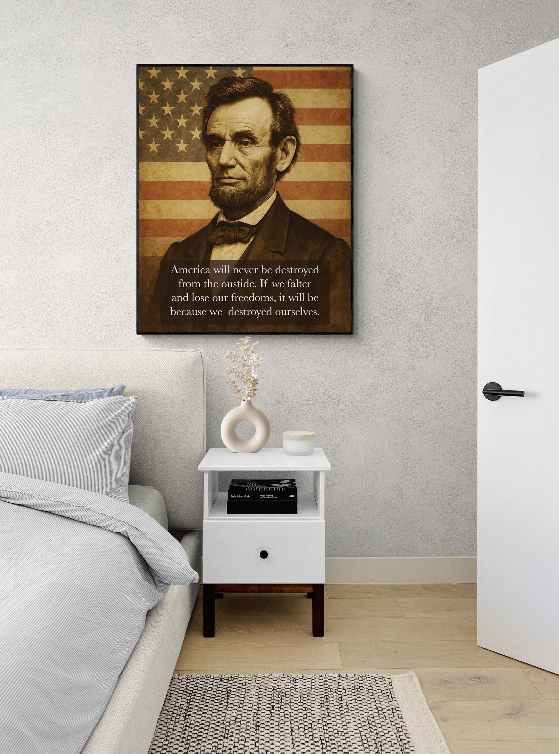 Abraham Lincoln Quote Art Print | Patriotic Vintage | America Will Never Be Destroyed From the Outside | Home Decor | History Poster