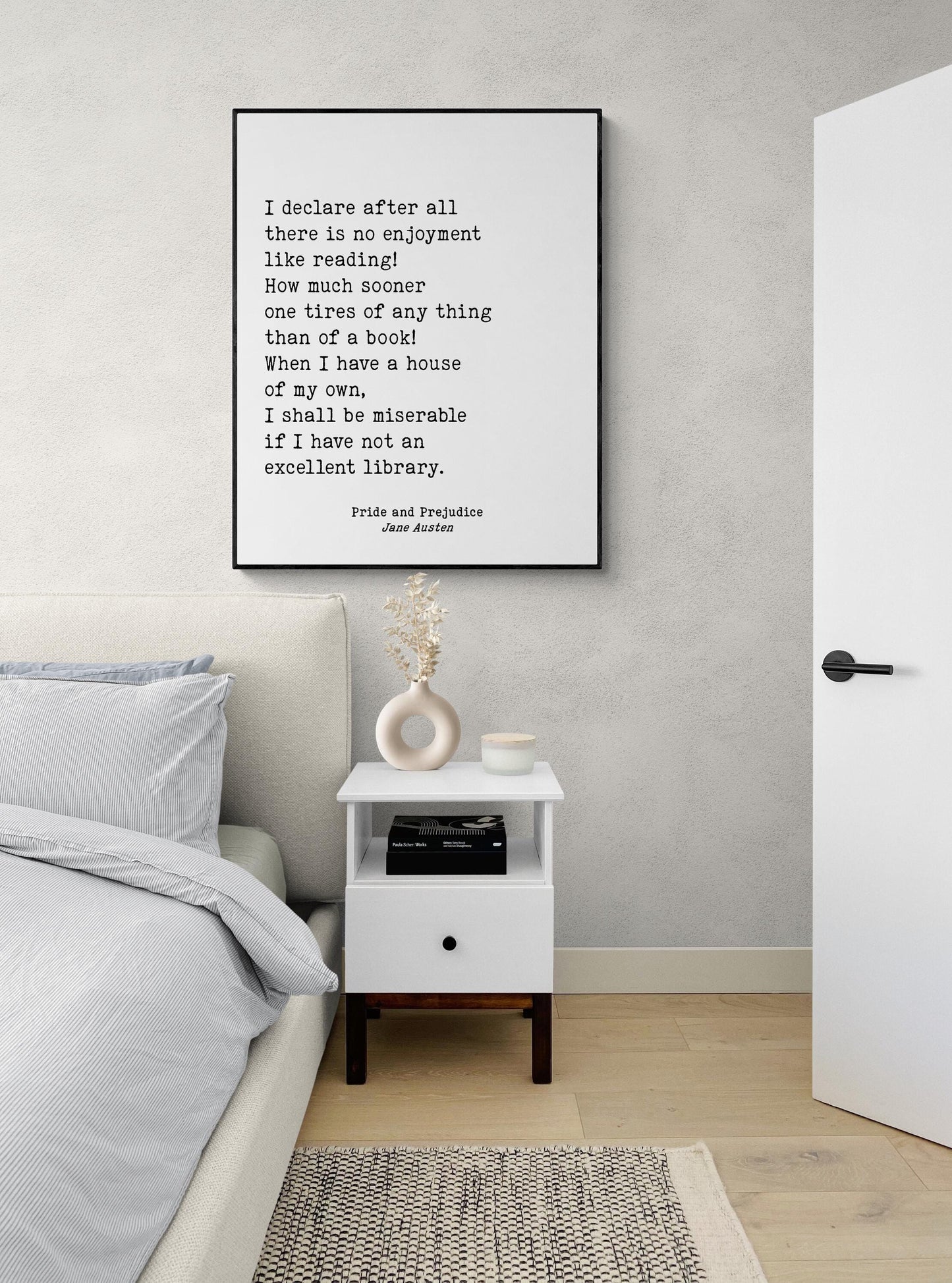 Jane Austen Quote Art Print | Pride and Prejudice | There Is No Enjoyment Like Reading | Library Literary Home Decor | Vintage Poster