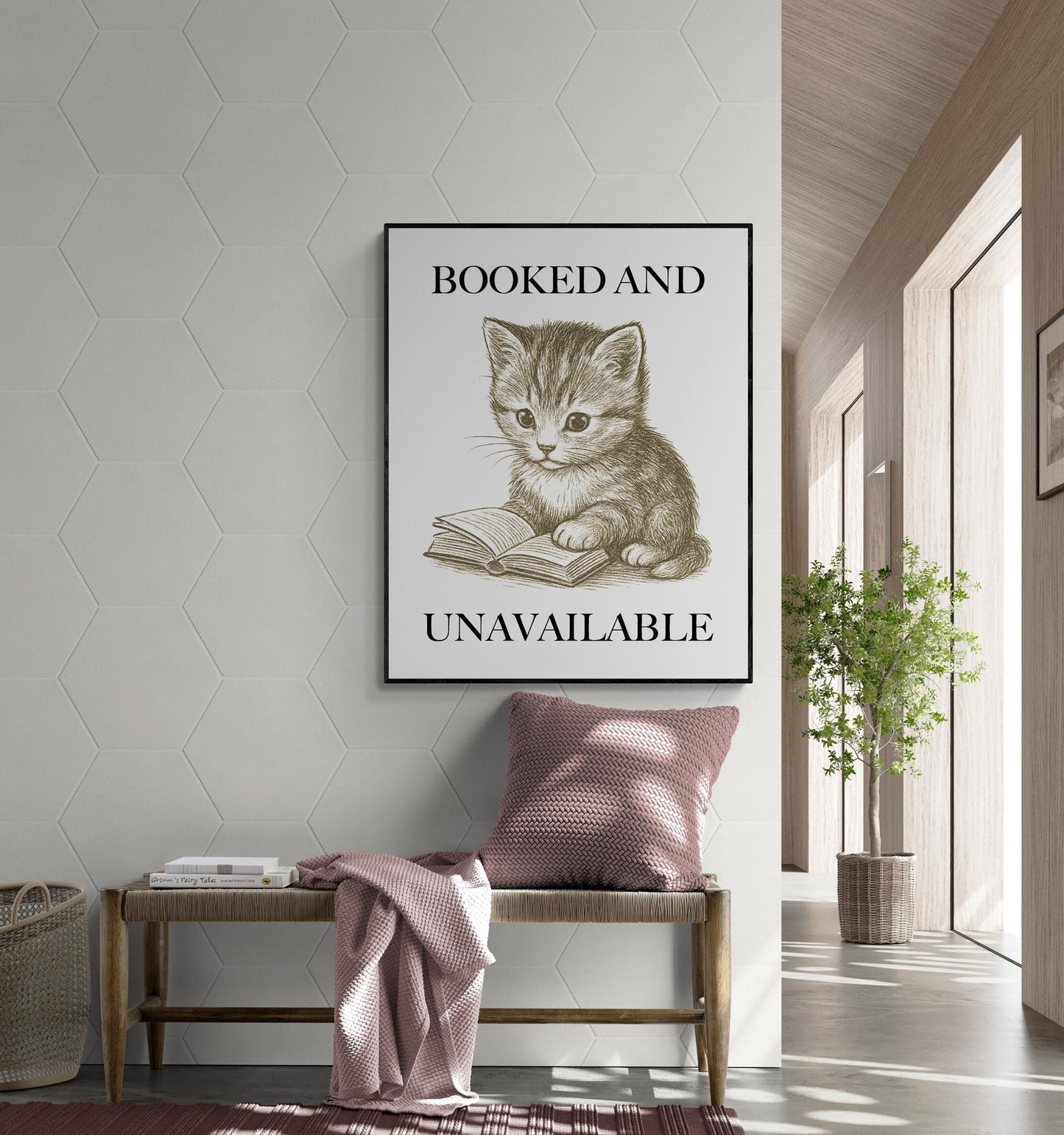 Funny Reading Art Print | Book Worm | Kitten | Literary Home Decor | Vintage Reader | Inspirational Poster