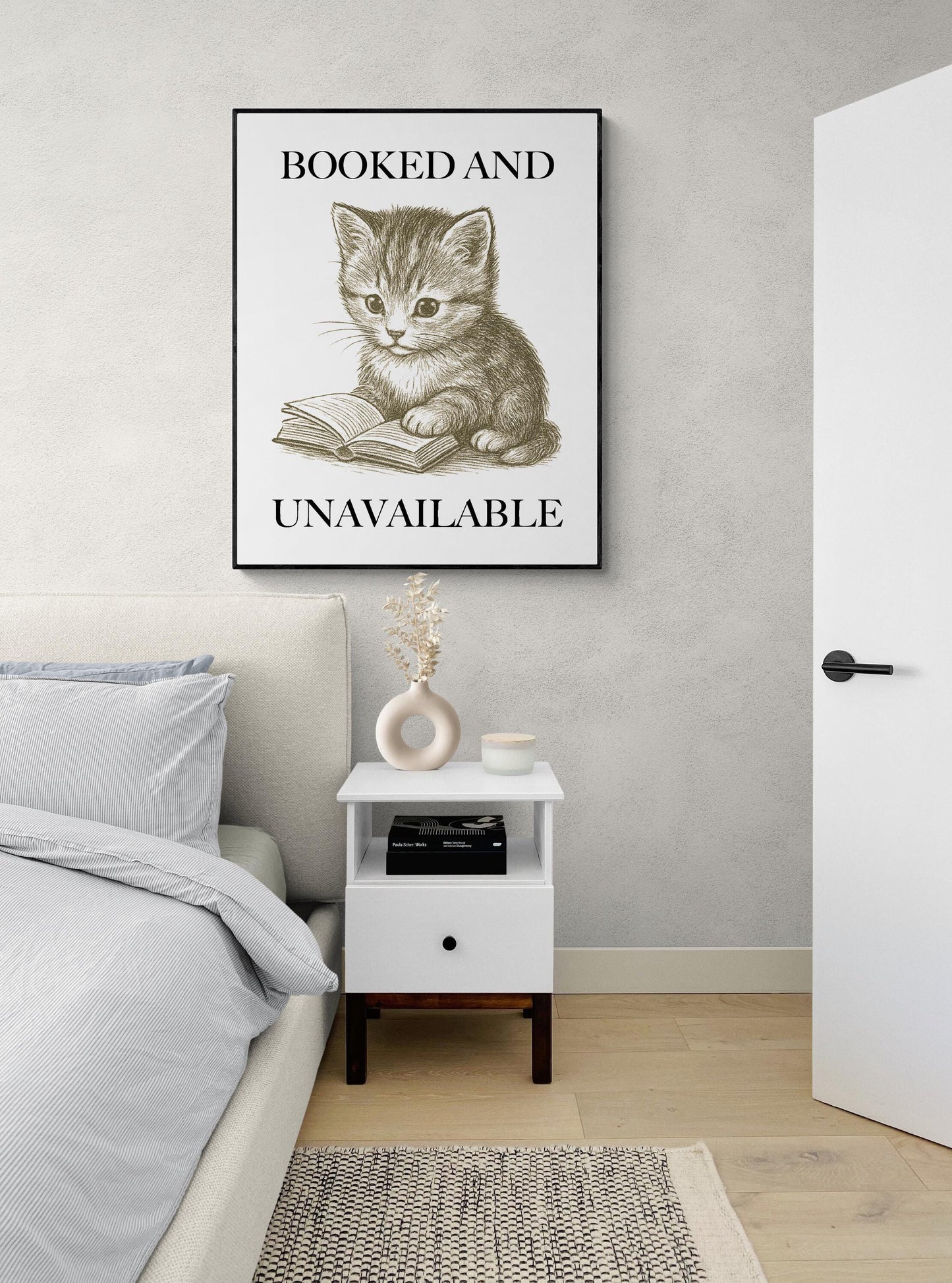 Funny Reading Art Print | Book Worm | Kitten | Literary Home Decor | Vintage Reader | Inspirational Poster