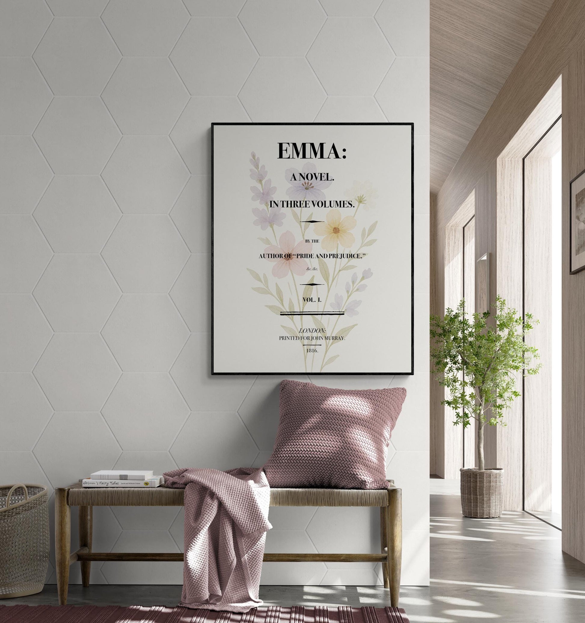 Jane Austen Emma Title Page Art Print | Regency Era Book Cover Worm | Literary Inspirational | Motivational Floral | Home Decor Poster