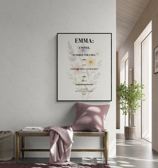 Jane Austen Emma Title Page Art Print | Regency Era Book Cover Worm | Literary Inspirational | Motivational Floral | Home Decor Poster
