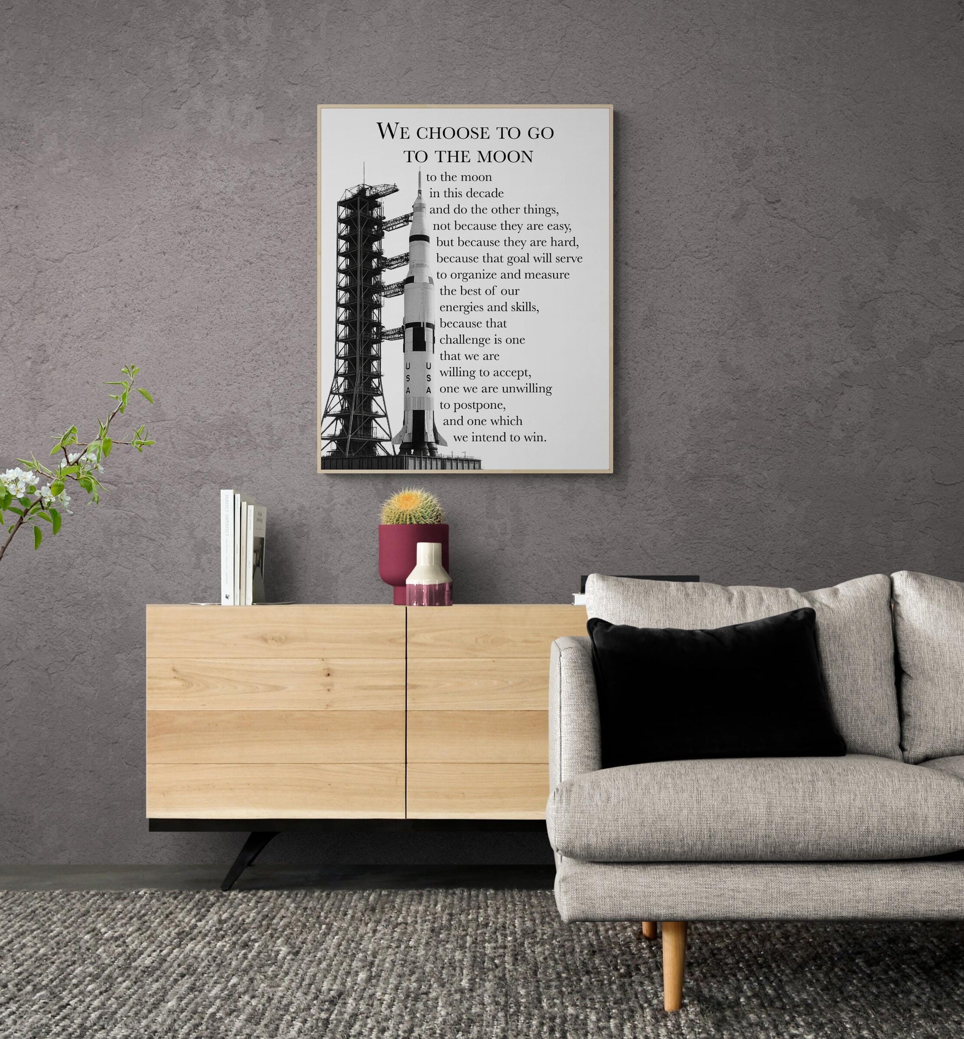 JFK Moon Speech Quote Art Print – We Choose to Go to the Moon | Saturn V Rocket | Inspirational NASA Space Wall Artwork | Home Decor Poster