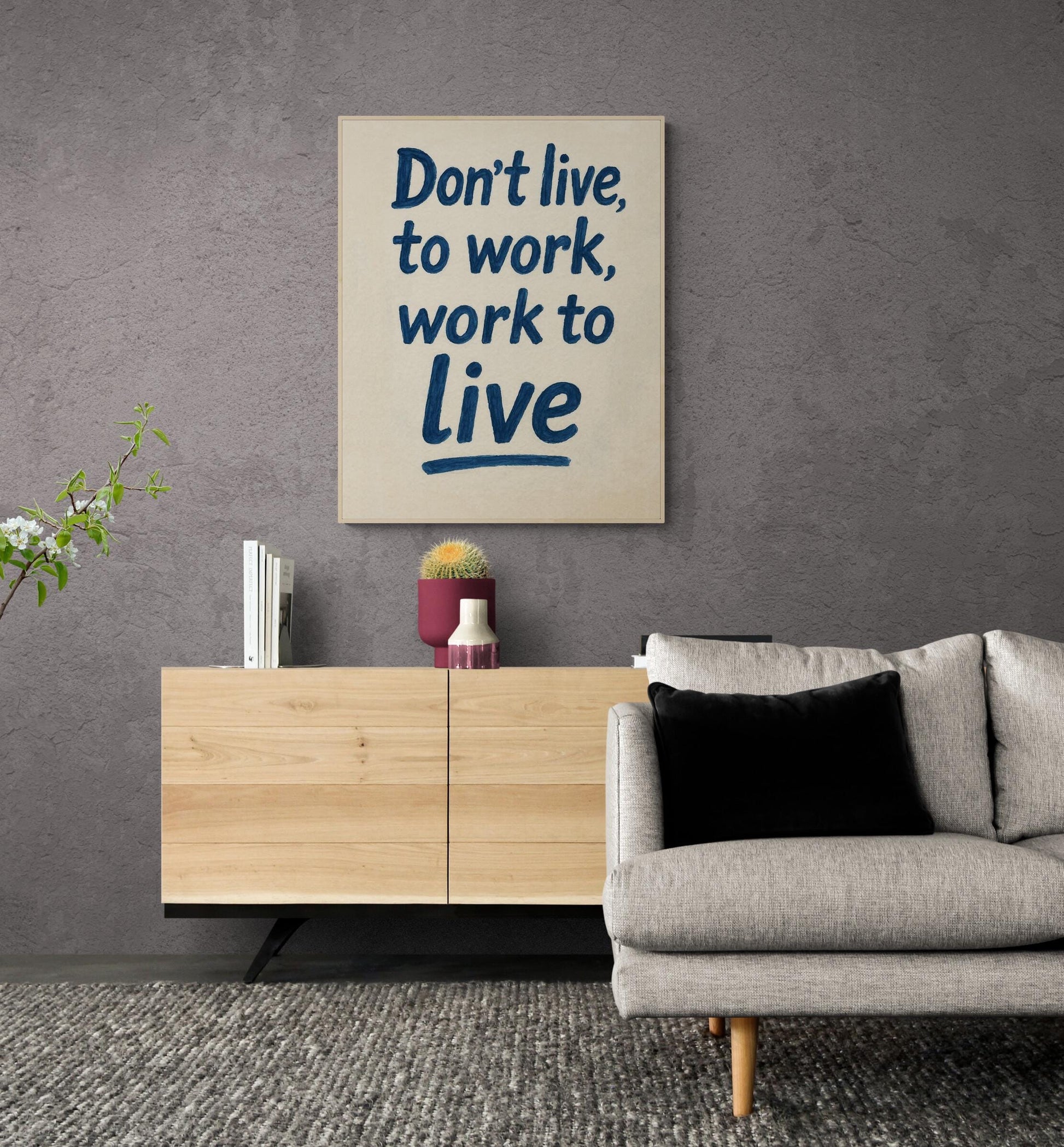 Inspirational Quote Art Print | Hand-Painted Don't Live to Work – Modern Motivational Home Wall Decor | Live With Purpose Living Room Poster