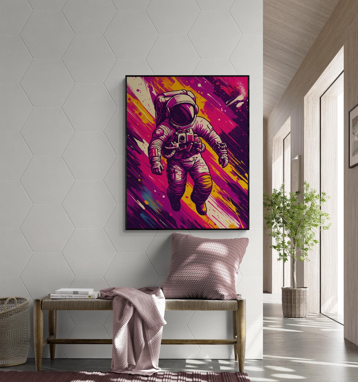 Retro Space Astronaut Art Print – Psychedelic Neon Pop Art Wall Decor for Sci-Fi Lovers Artwork | Living Room Artwork | Home Decor Poster