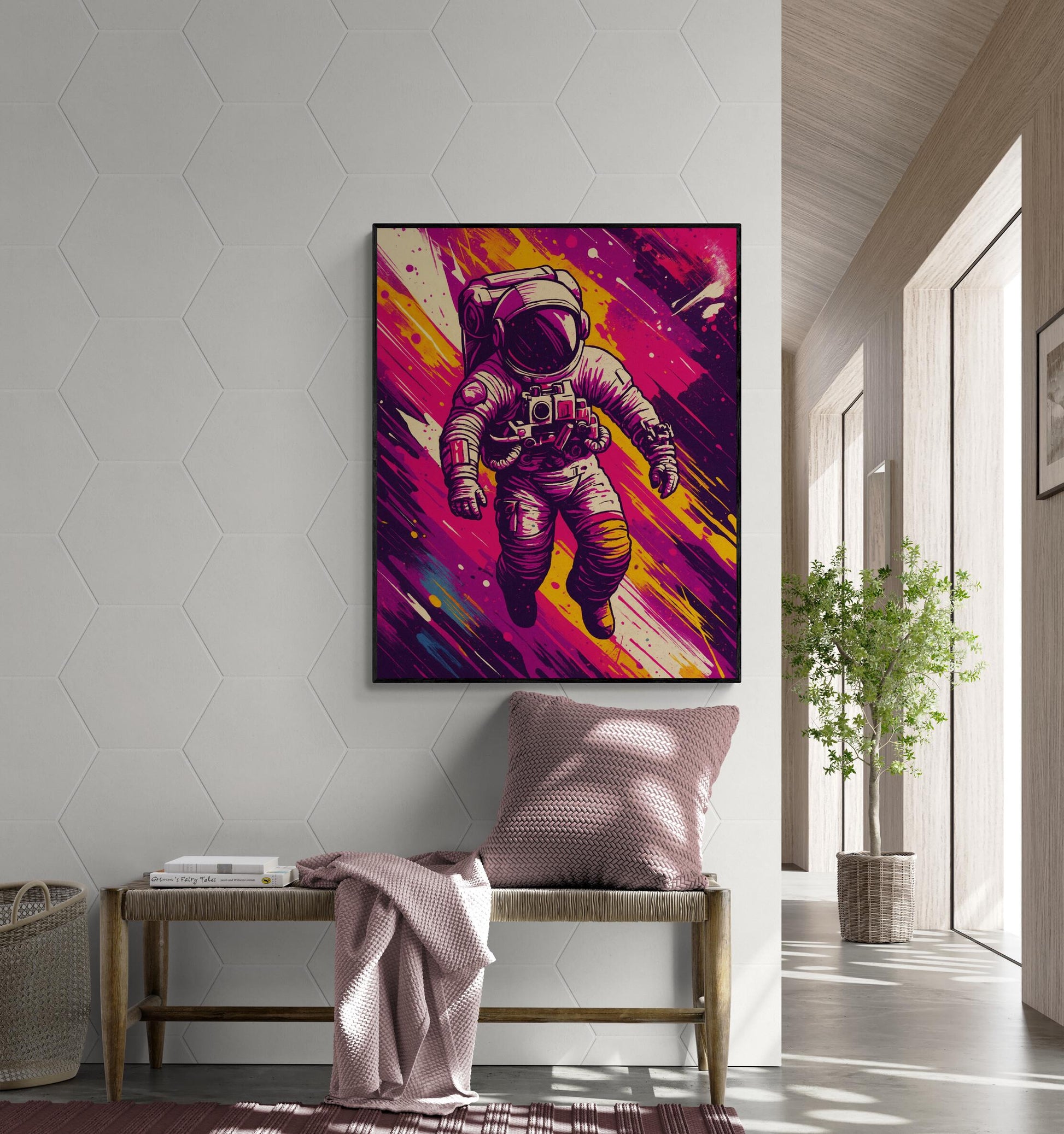 Retro Space Astronaut Art Print – Psychedelic Neon Pop Art Wall Decor for Sci-Fi Lovers Artwork | Living Room Artwork | Home Decor Poster