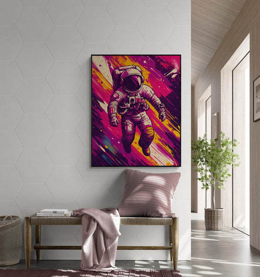 Retro Space Astronaut Art Print – Psychedelic Neon Pop Art Wall Decor for Sci-Fi Lovers Artwork | Living Room Artwork | Home Decor Poster