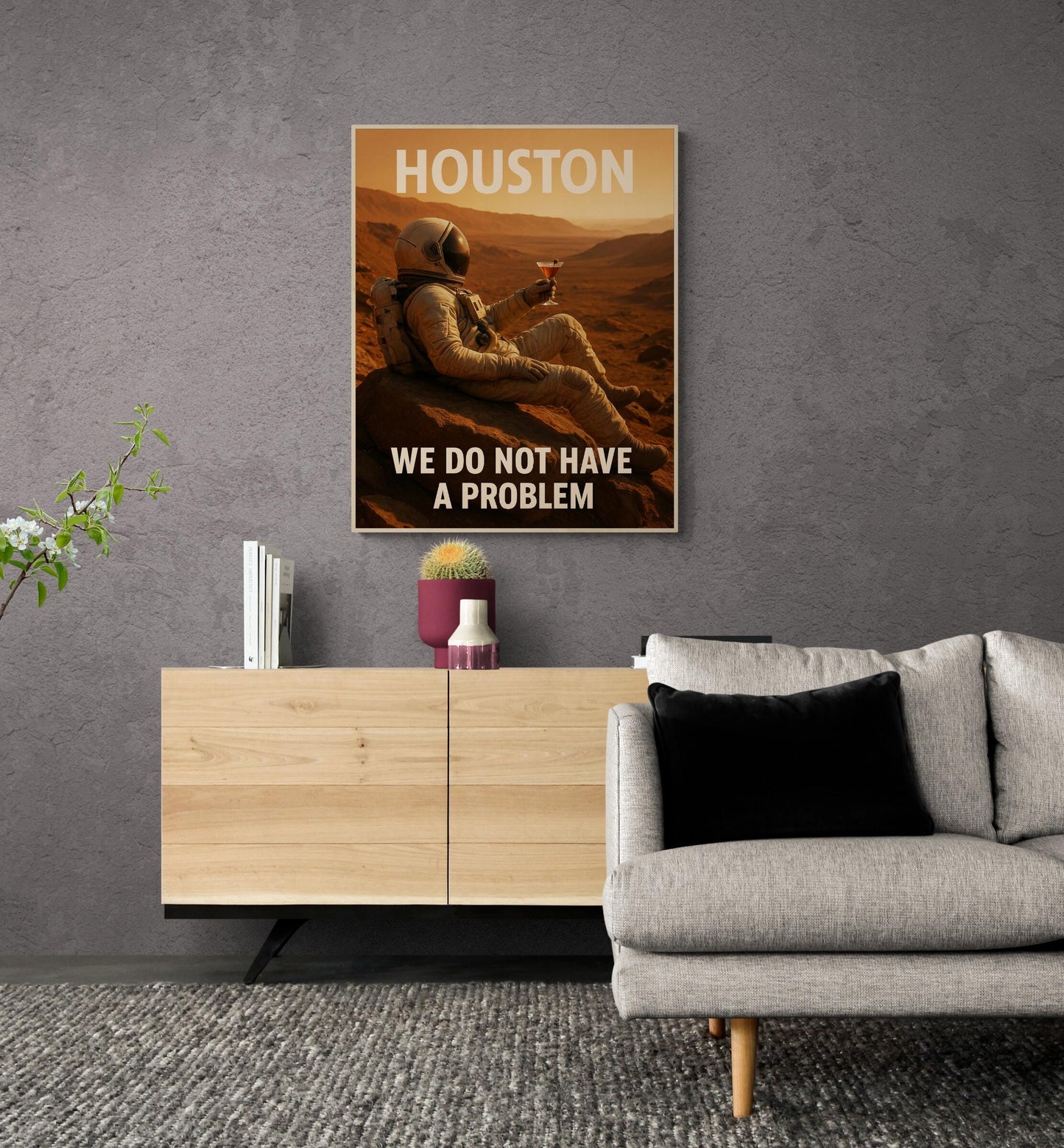 Houston Astronaut Art Print – Relaxing Space Explorer Art Wall Decor | Retro Sci-Fi Lovers Artwork | Living Room Artwork Home Decor Poster
