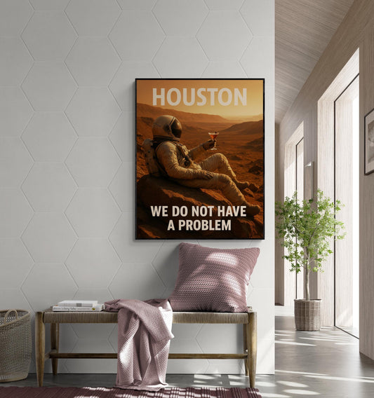 Houston Astronaut Art Print – Relaxing Space Explorer Art Wall Decor | Retro Sci-Fi Lovers Artwork | Living Room Artwork Home Decor Poster