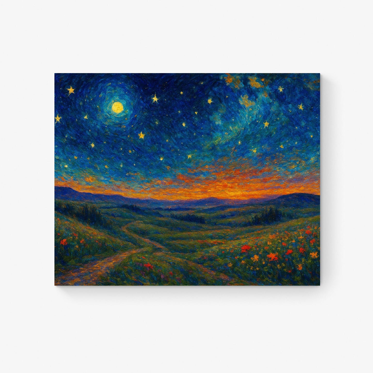 Starry Meadow Art Print – Van Gogh Inspired Landscape Starry Night Wall Decor Artwork | Living Room Artwork | Home Decor Poster