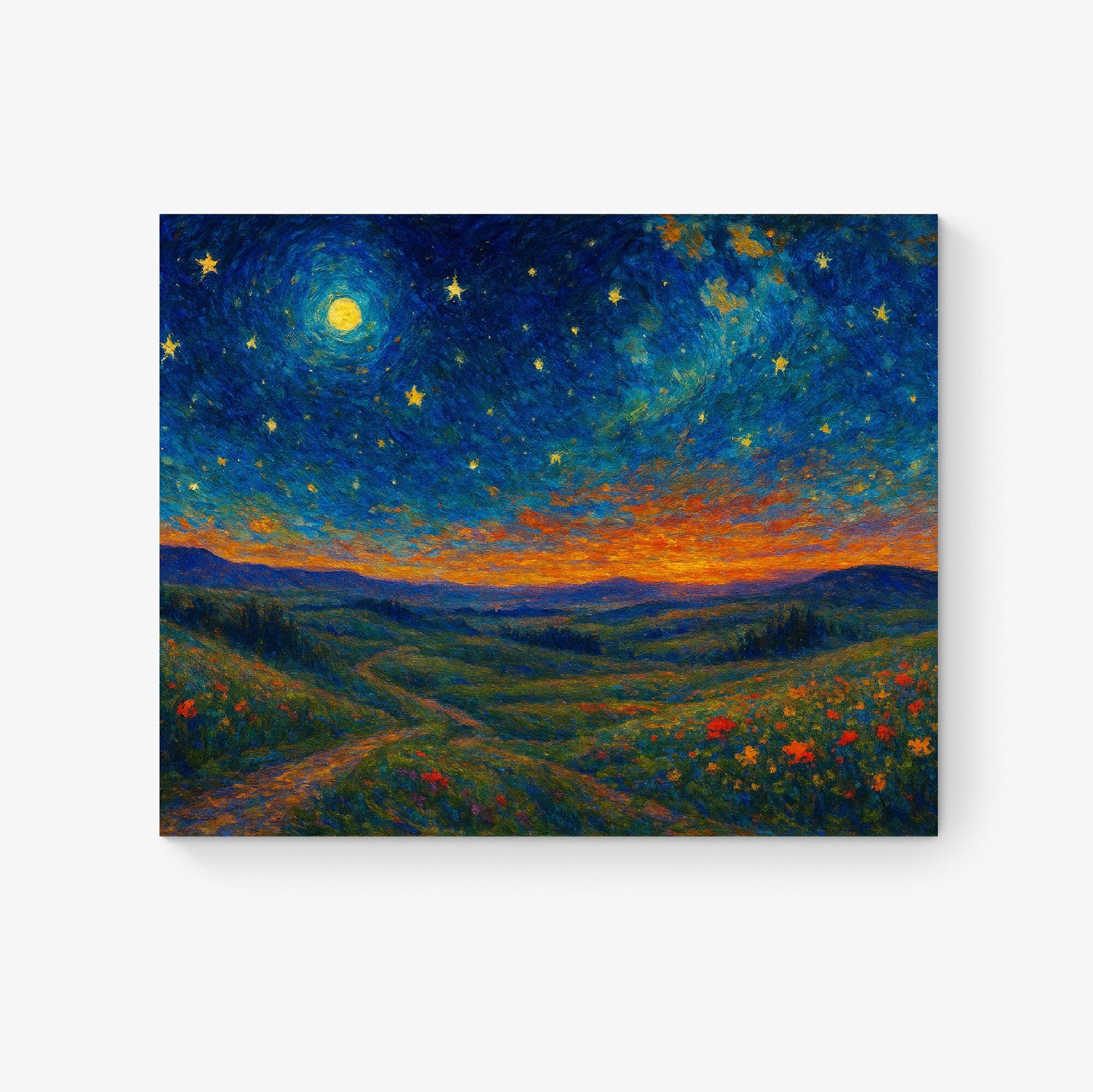 Starry Meadow Art Print – Van Gogh Inspired Landscape Starry Night Wall Decor Artwork | Living Room Artwork | Home Decor Poster