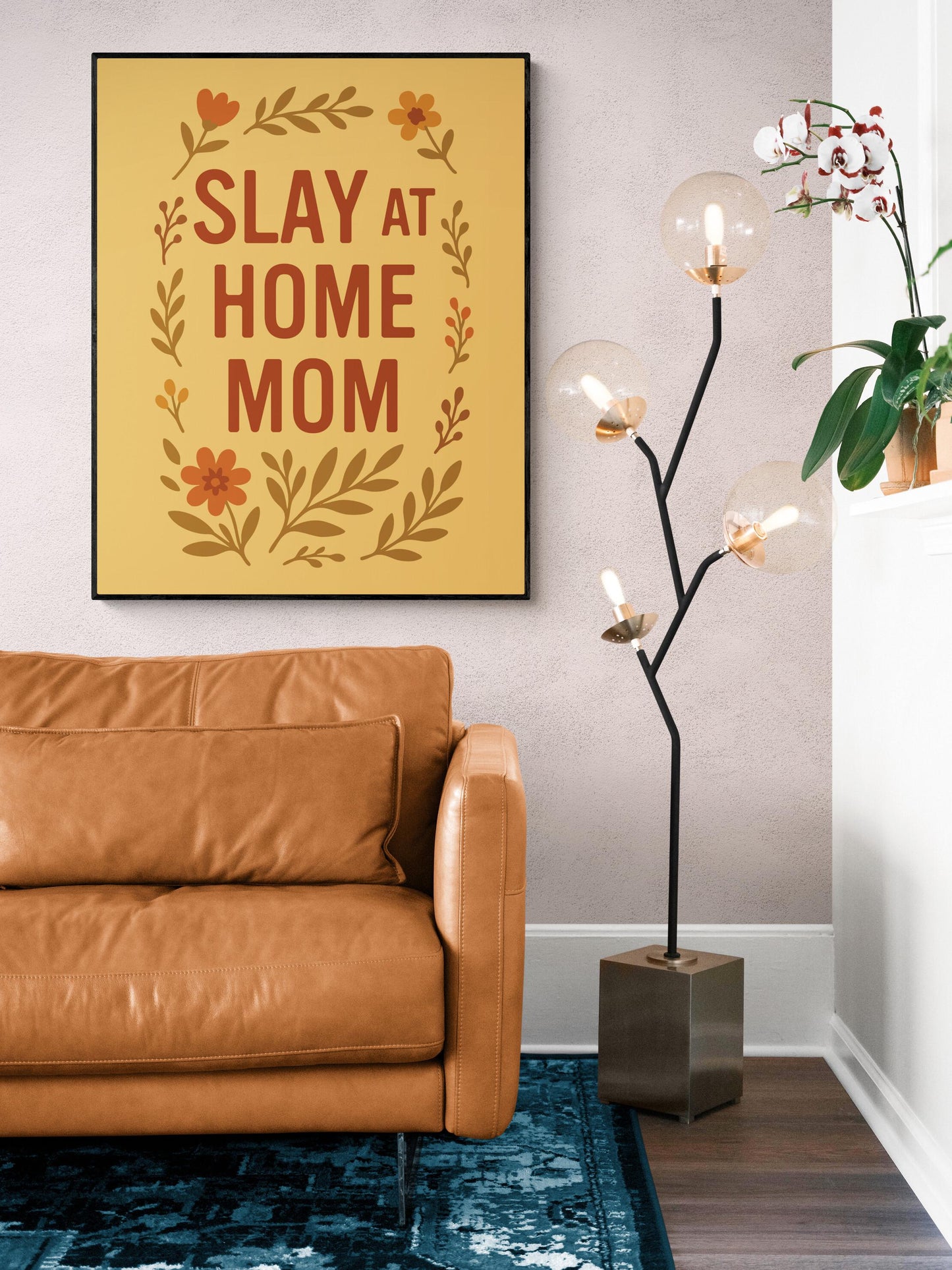 Slay at Home Mom Art Print – Funny Mom Wall Art with Floral Design – Gen Z Slang Home Decor – Inspirational Bedroom Gift – Folk Poster