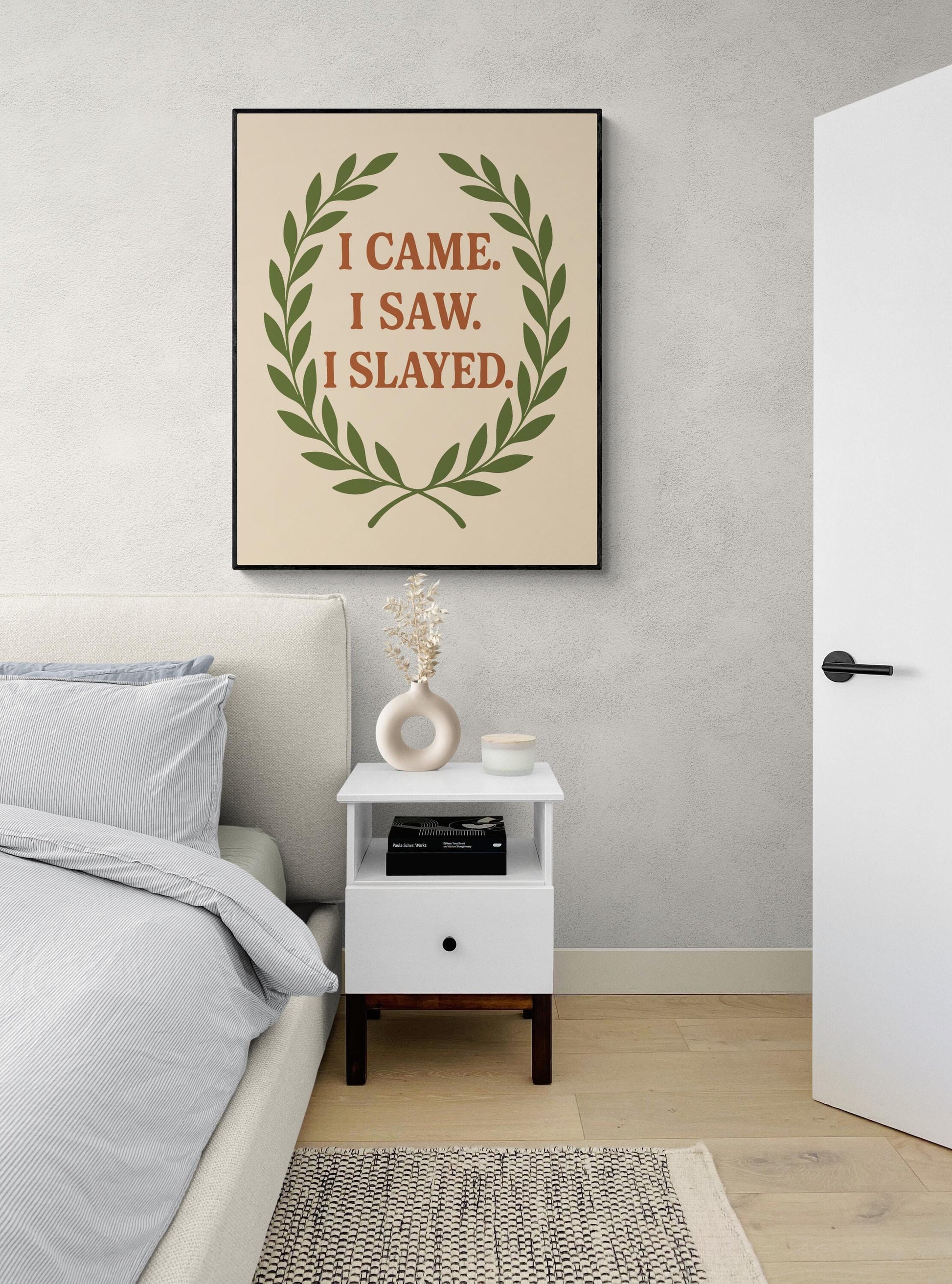 Gen Z Humor Art Print – I Came I Saw I Slayed – Julius Caesar Slang Home Decor – Inspirational Living Room Gift – Laurel Wreath Poster