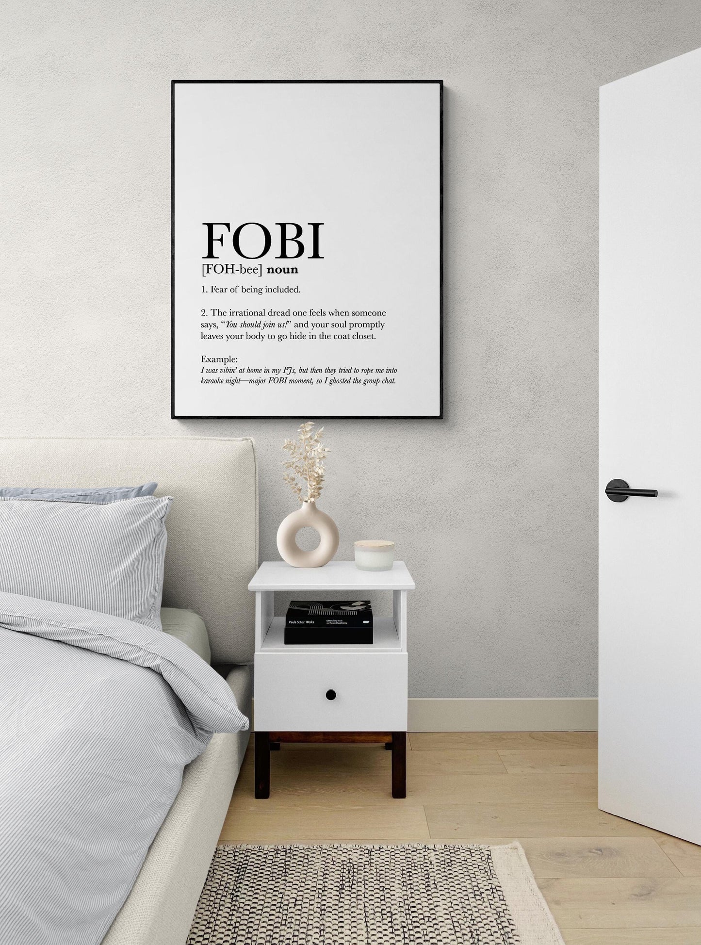 Funny Dictionary Quote Art Print – FOBI Definition – Motivational Introvert Home Decor – Inspirational Living Room – Poster