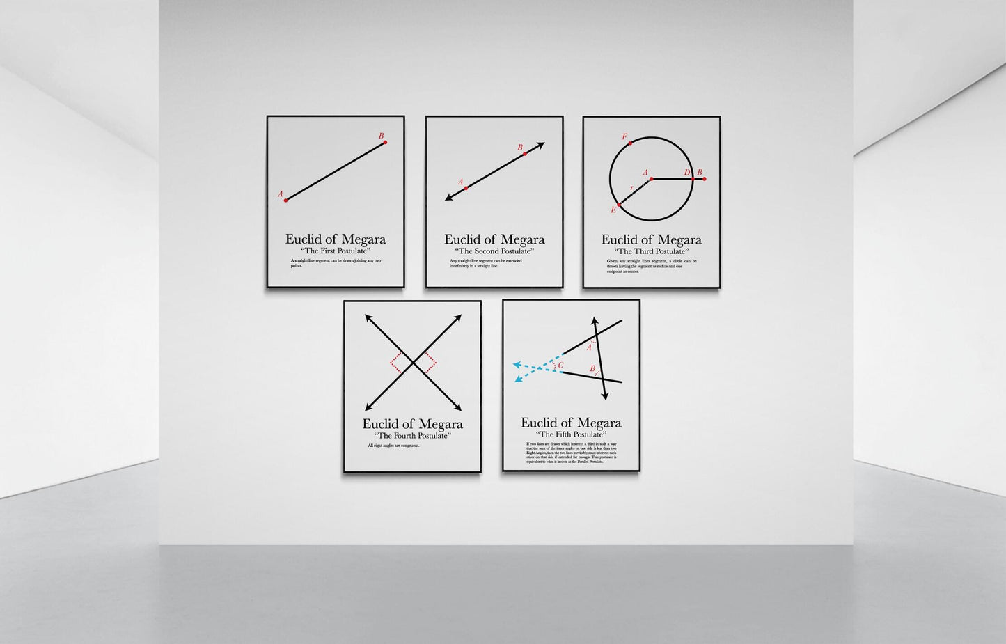 Euclid's Five Postulates Art Print Series | Mathematics Geometric Decor | Geometry Math | Educational | Teacher School Classroom Artwork